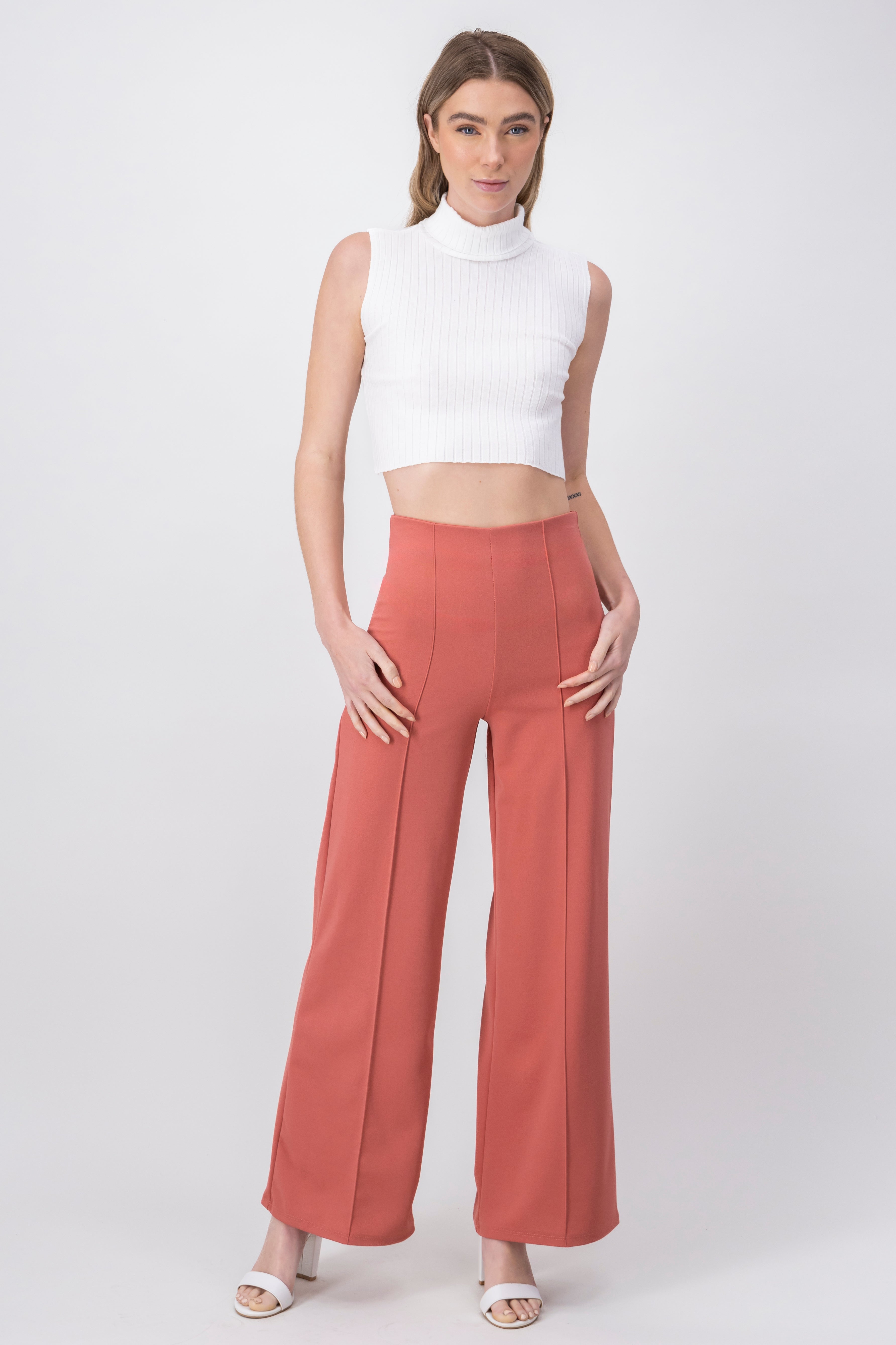 Wide leg pants high seams waist Blush