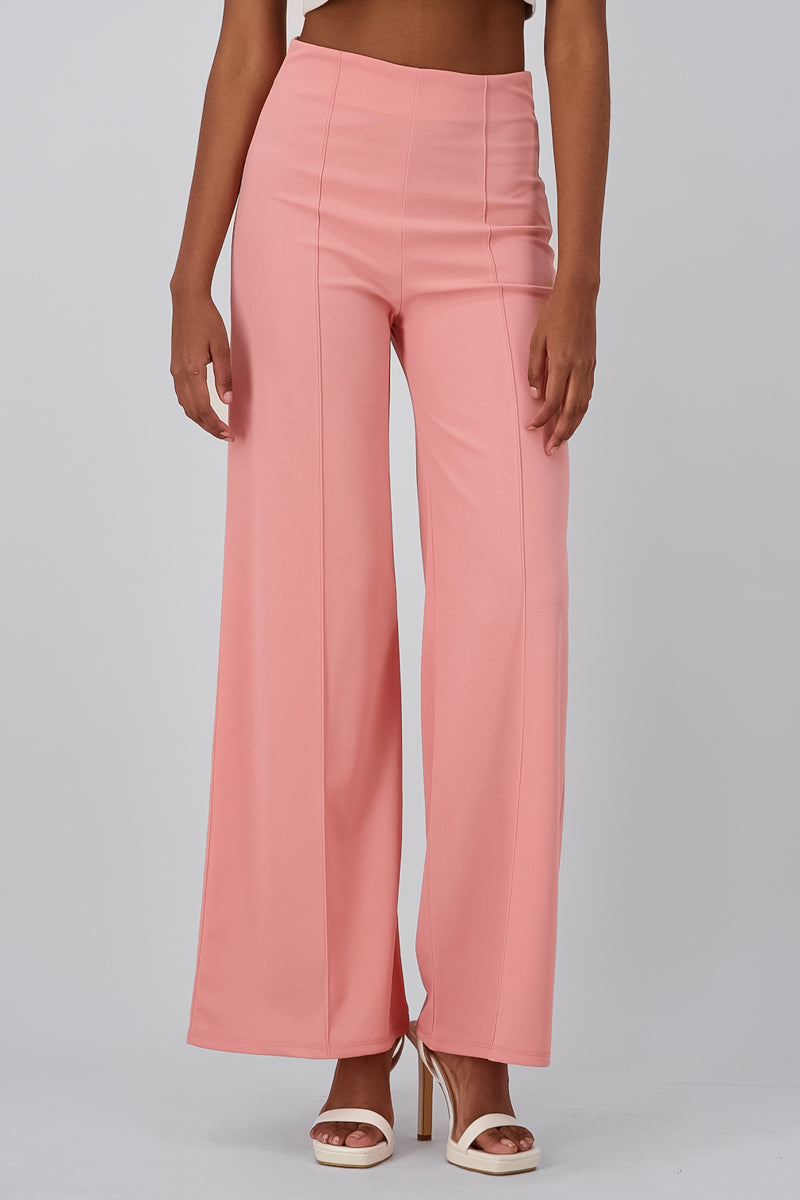 Pantalón Wide Leg Cintura Alta Costuras ROSA PASTEL