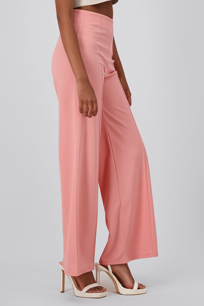 Pantalón Wide Leg Cintura Alta Costuras ROSA PASTEL