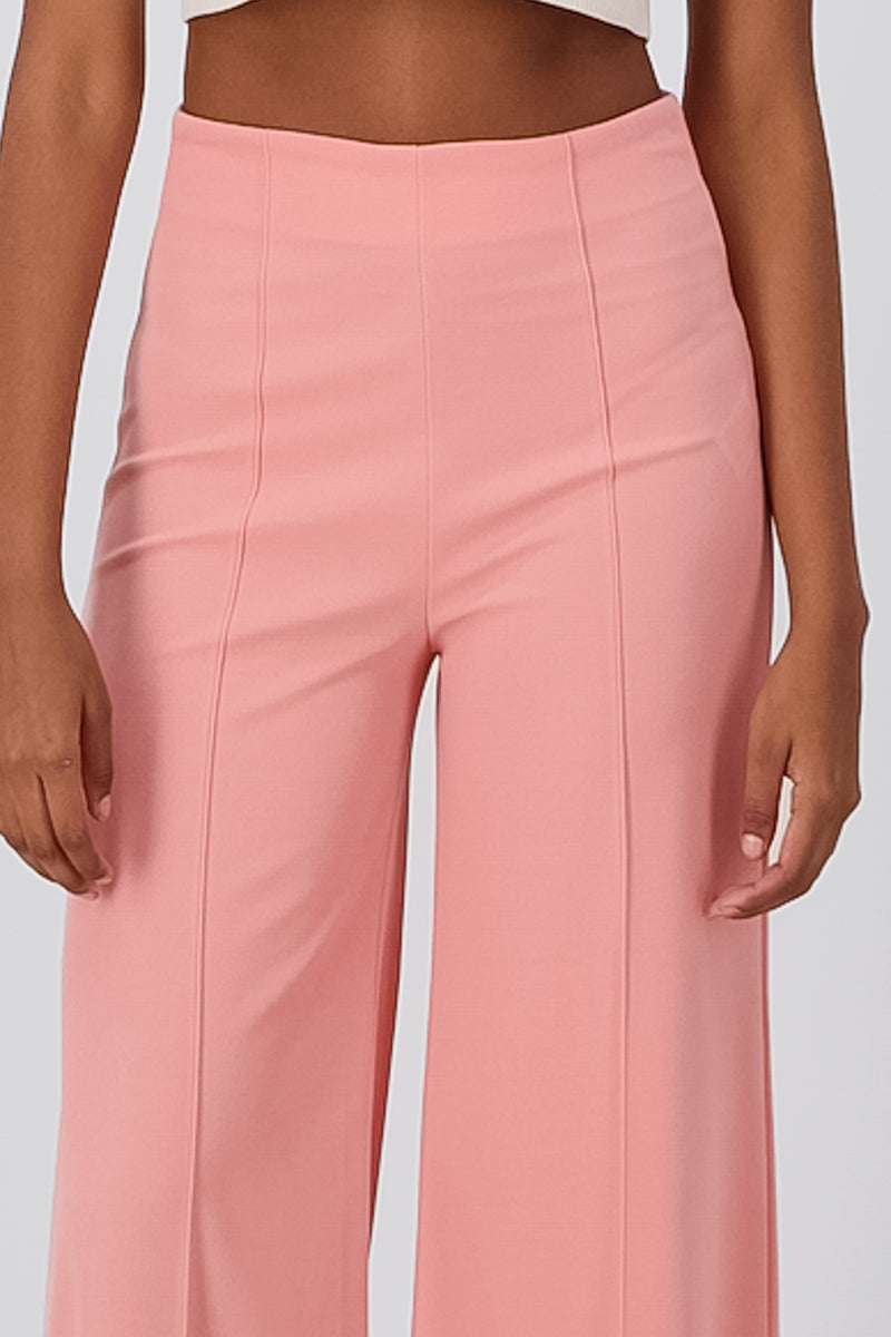 Pantalón Wide Leg Cintura Alta Costuras ROSA PASTEL