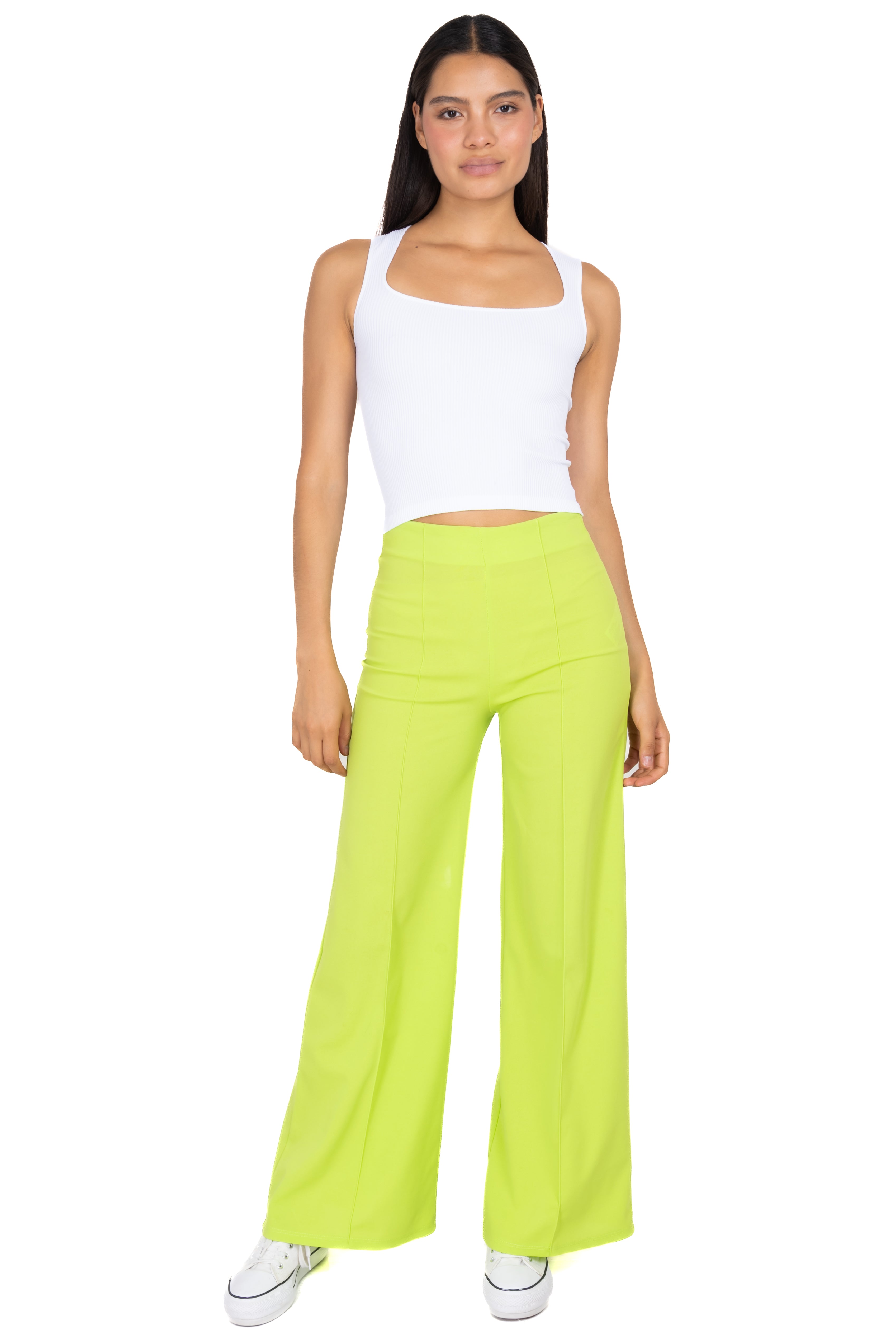 Pantalón Wide Leg Cintura Alta Costuras VERDE LIMA