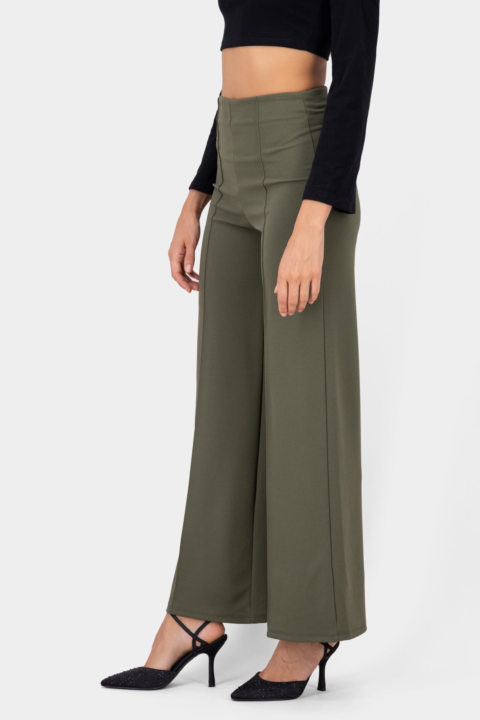 Wide leg pants high seams waist Green bottle