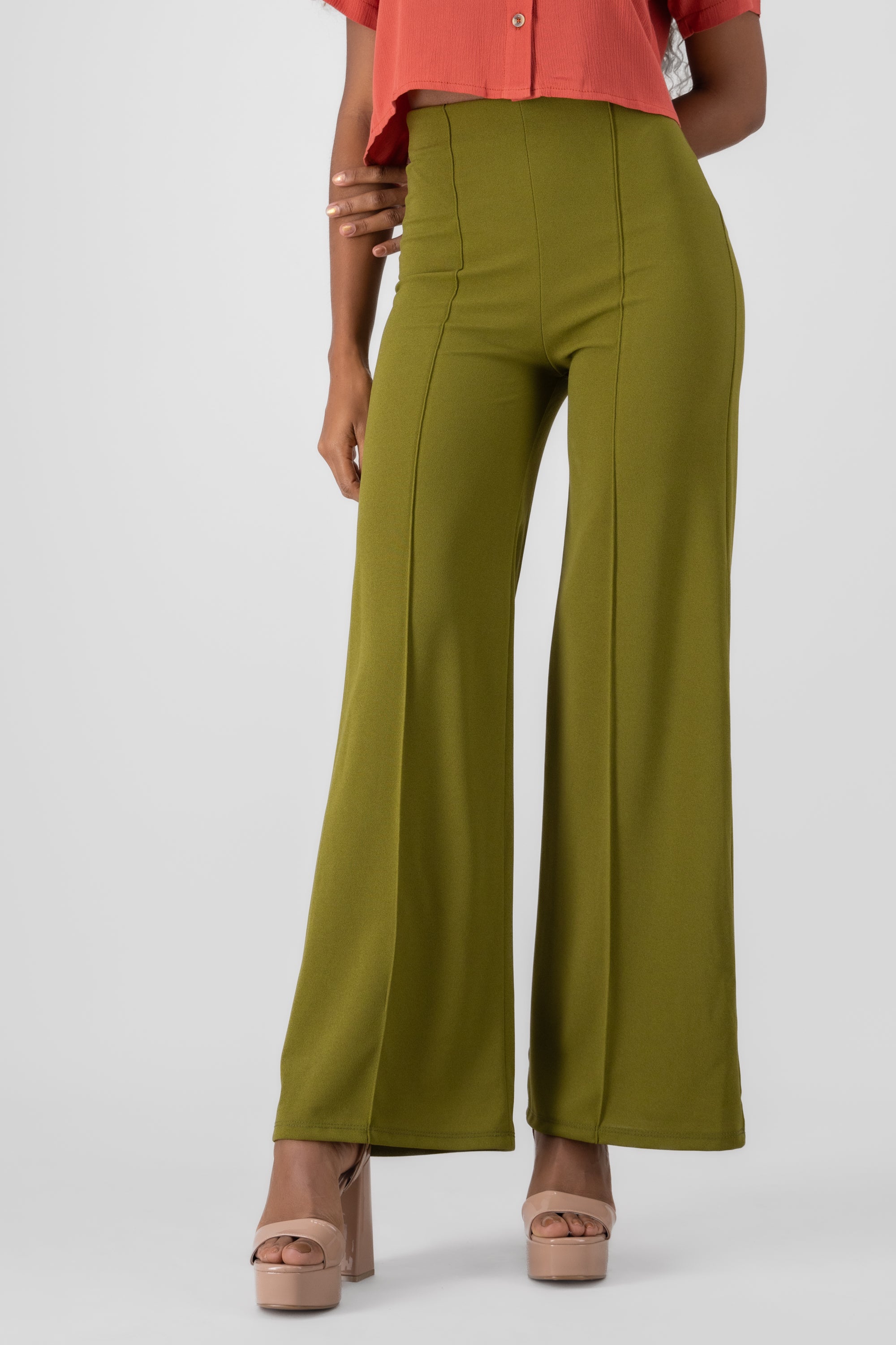 Wide leg pants high seams waist Pasto green