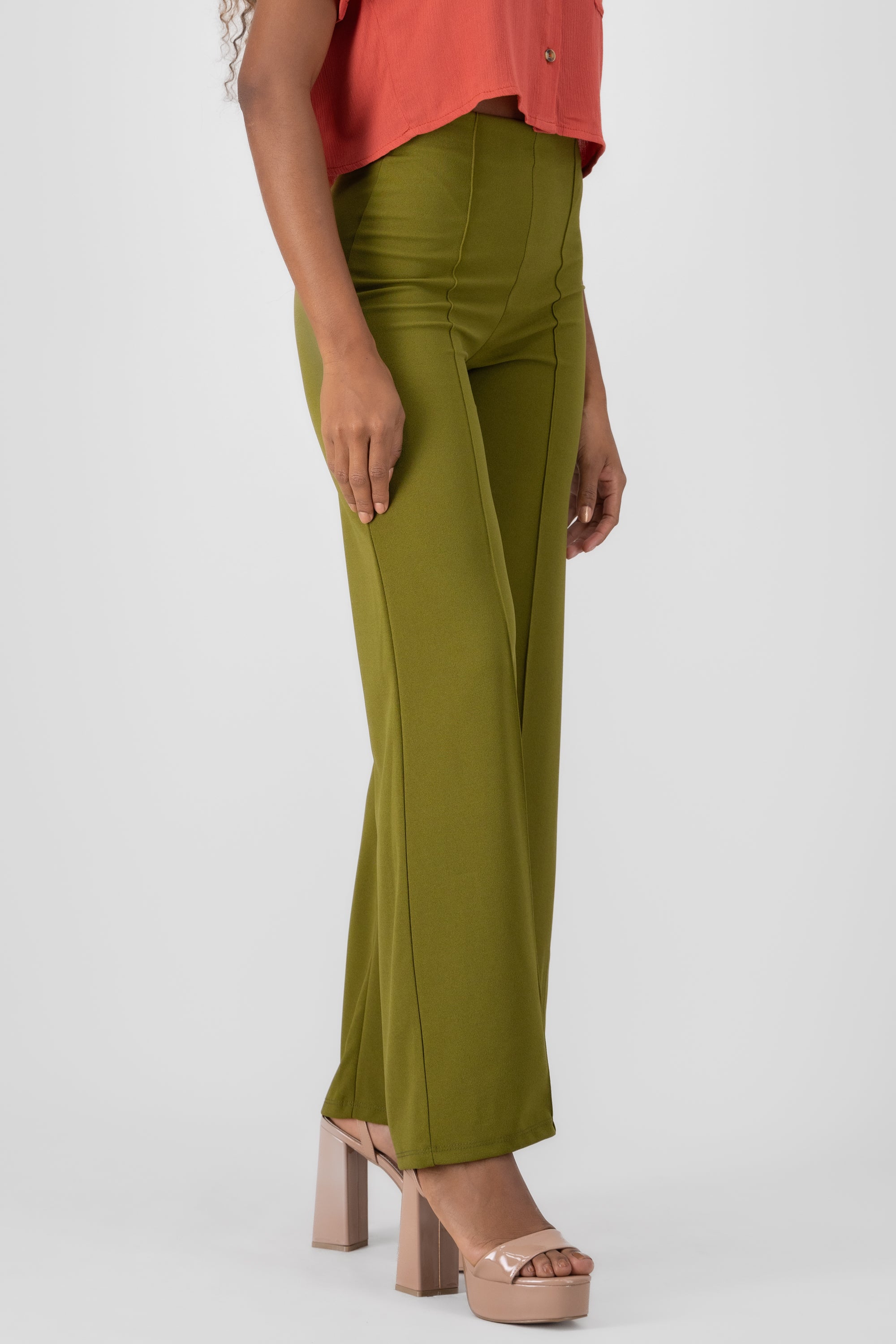 Wide leg pants high seams waist Pasto green