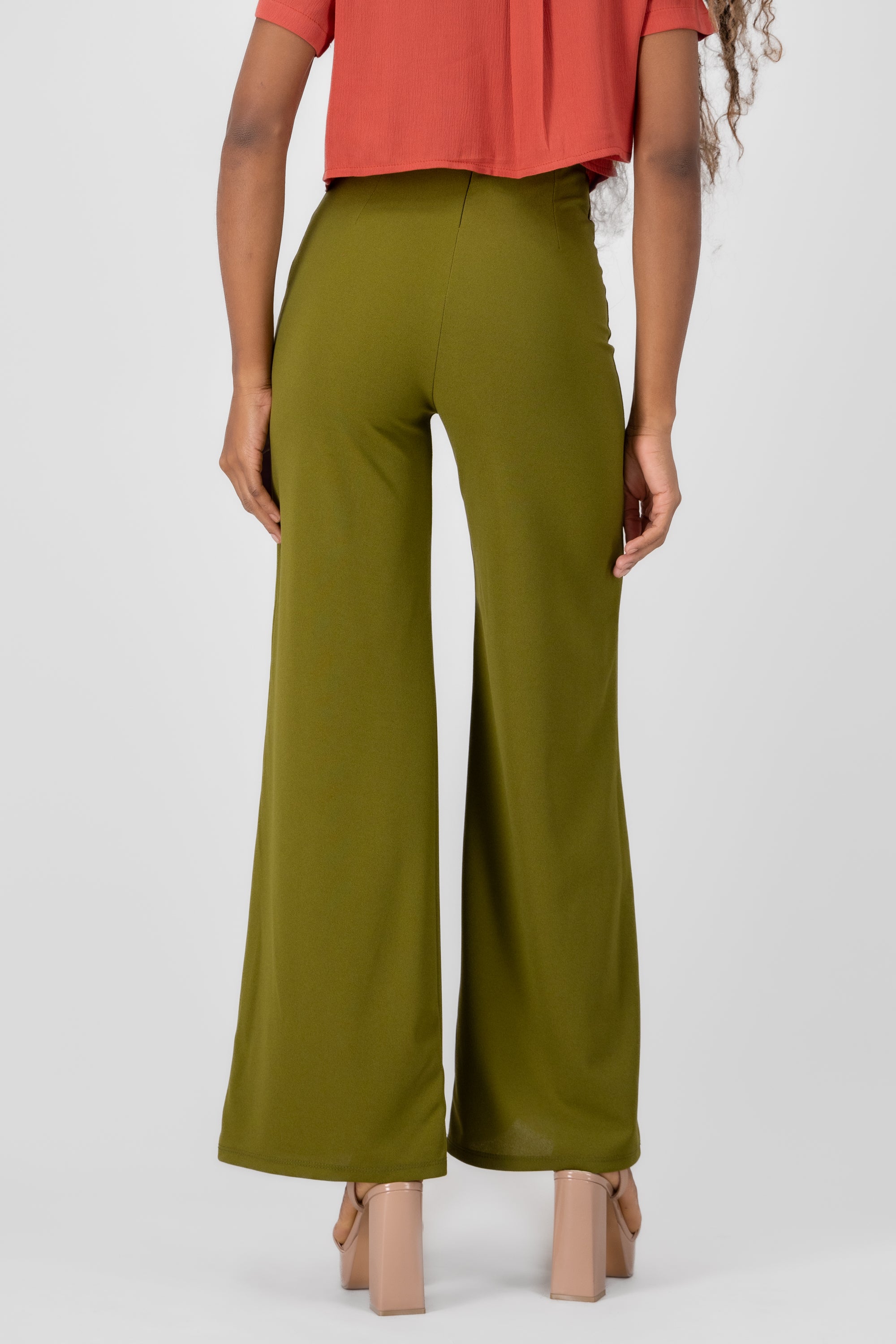 Wide leg pants high seams waist Pasto green