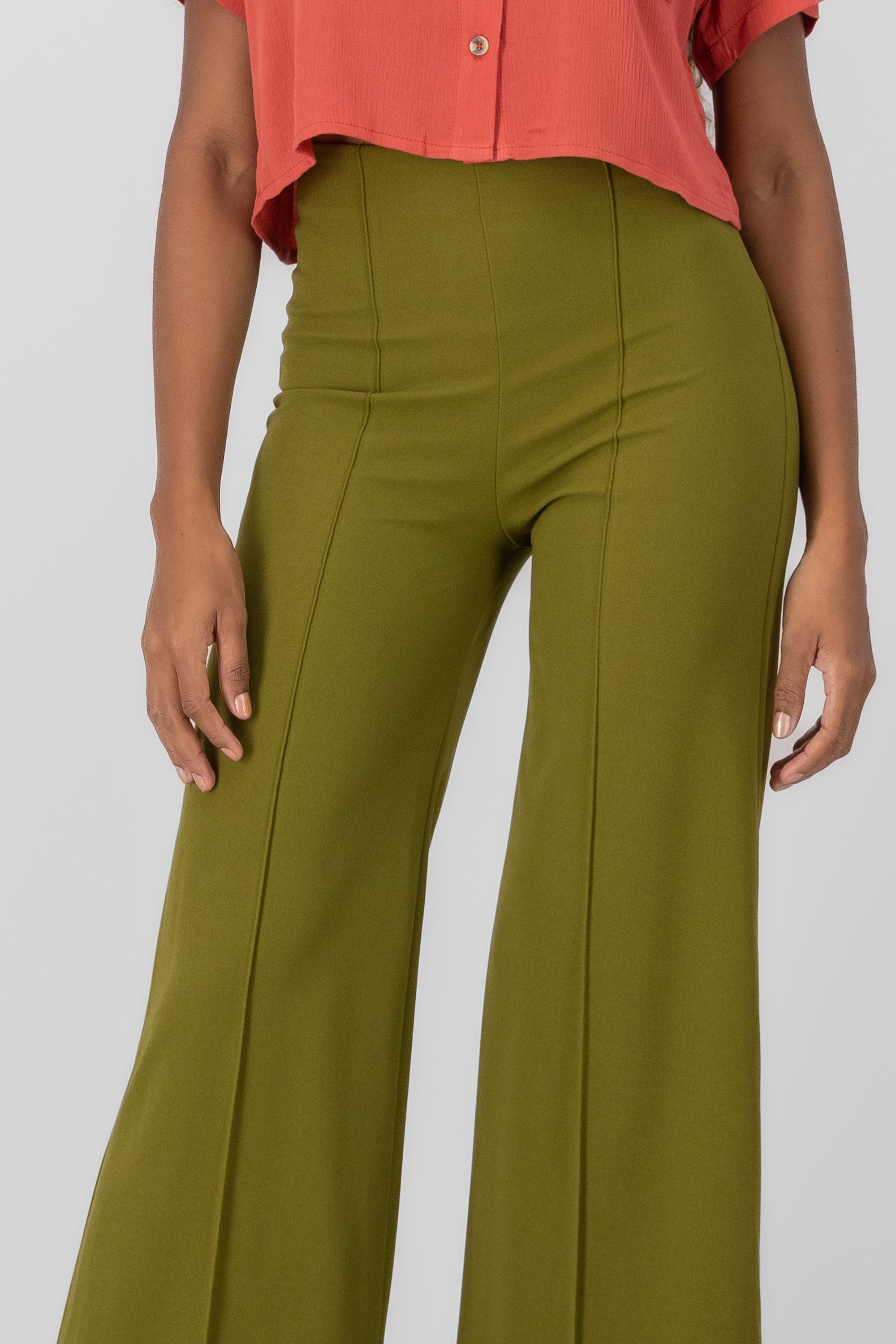 Wide leg pants high seams waist Pasto green