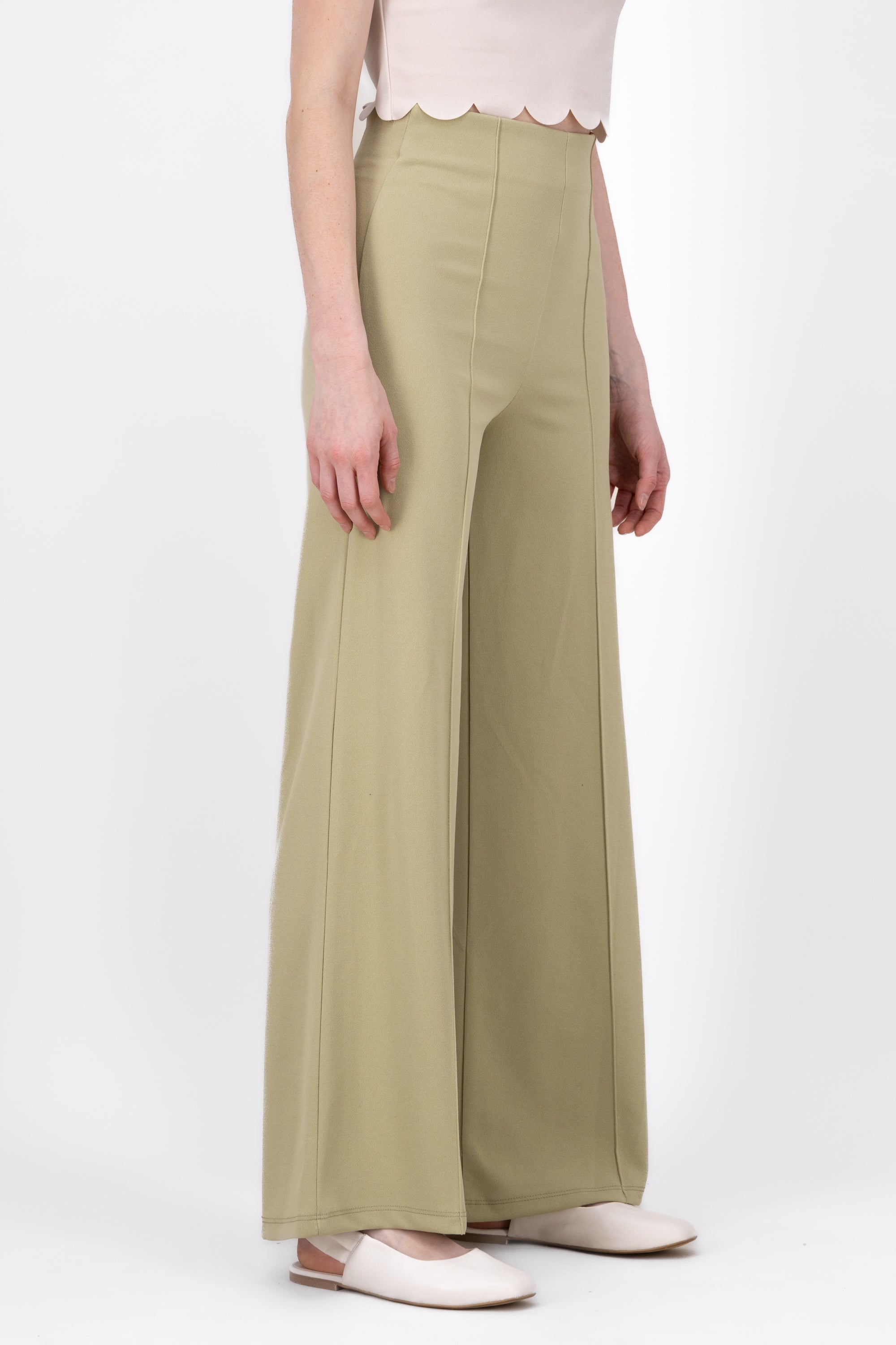 Wide leg pants high seams waist Light green