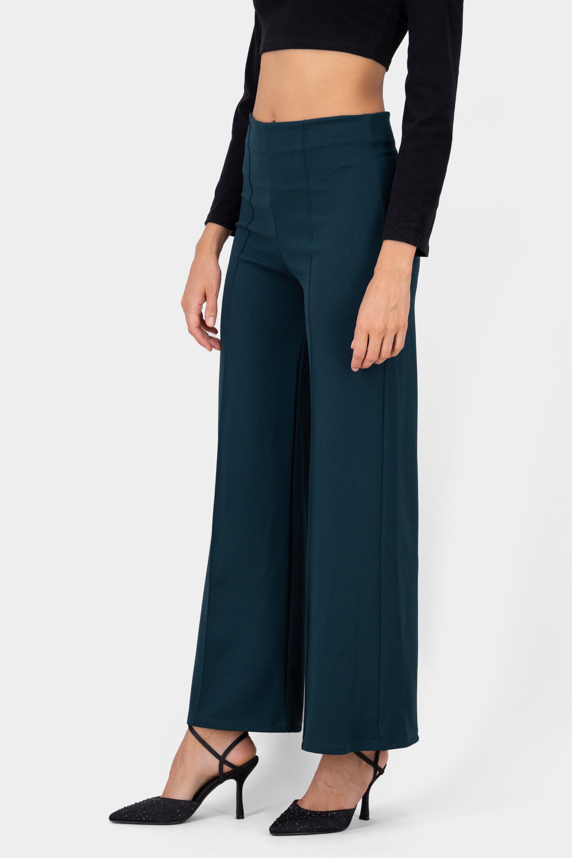 Wide leg pants high seams waist Dark green