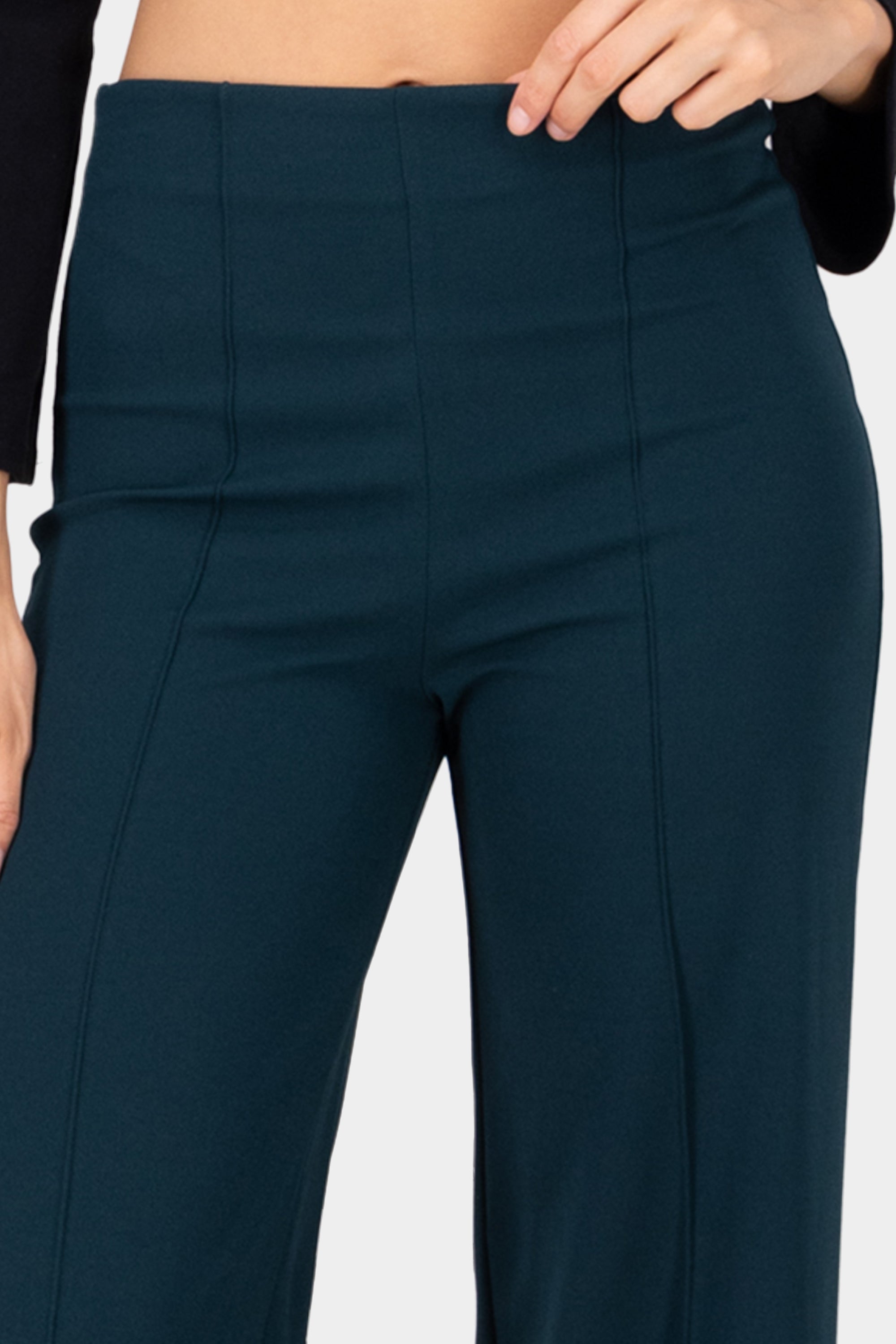 Wide leg pants high seams waist Dark green