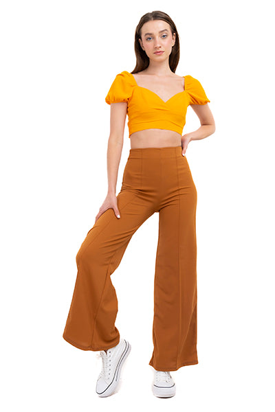 Pantalón Wide Leg Cintura Alta Costuras CAFE OBSCURO