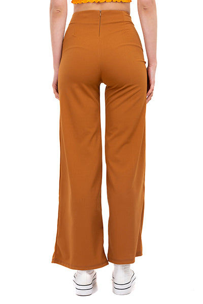 Pantalón Wide Leg Cintura Alta Costuras CAFE OBSCURO