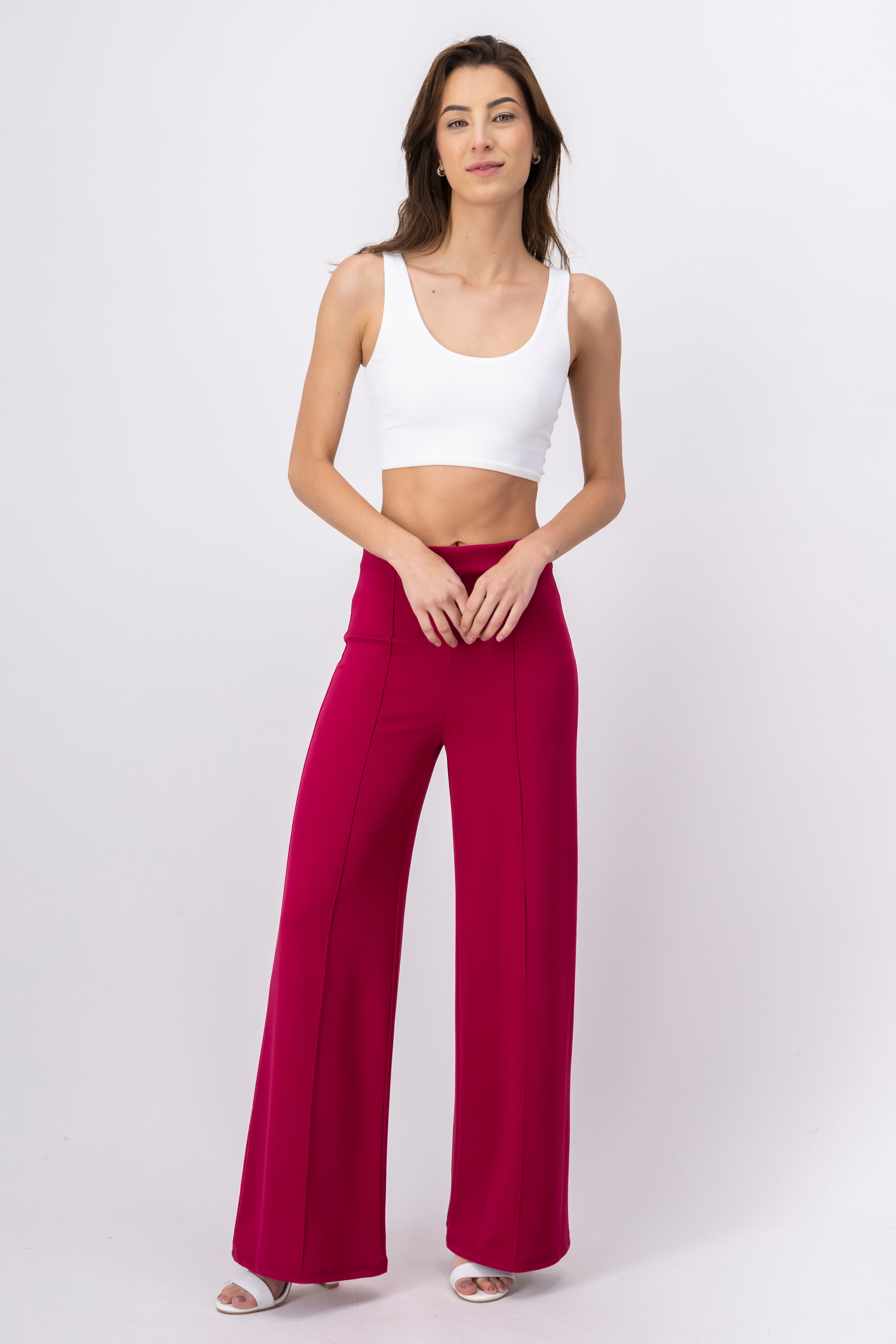 Wide leg pants high seams waist MAGENTA