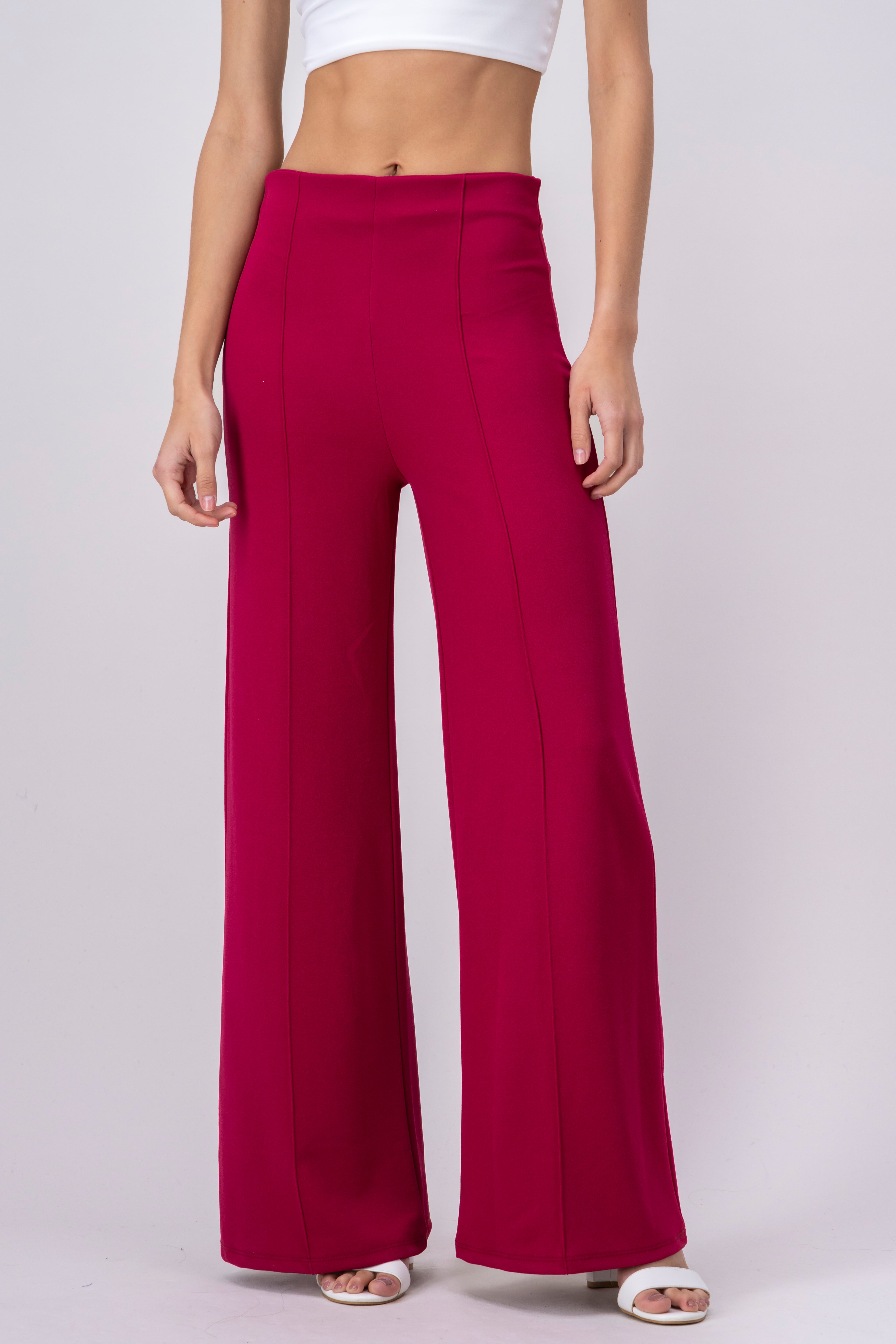 Wide leg pants high seams waist MAGENTA