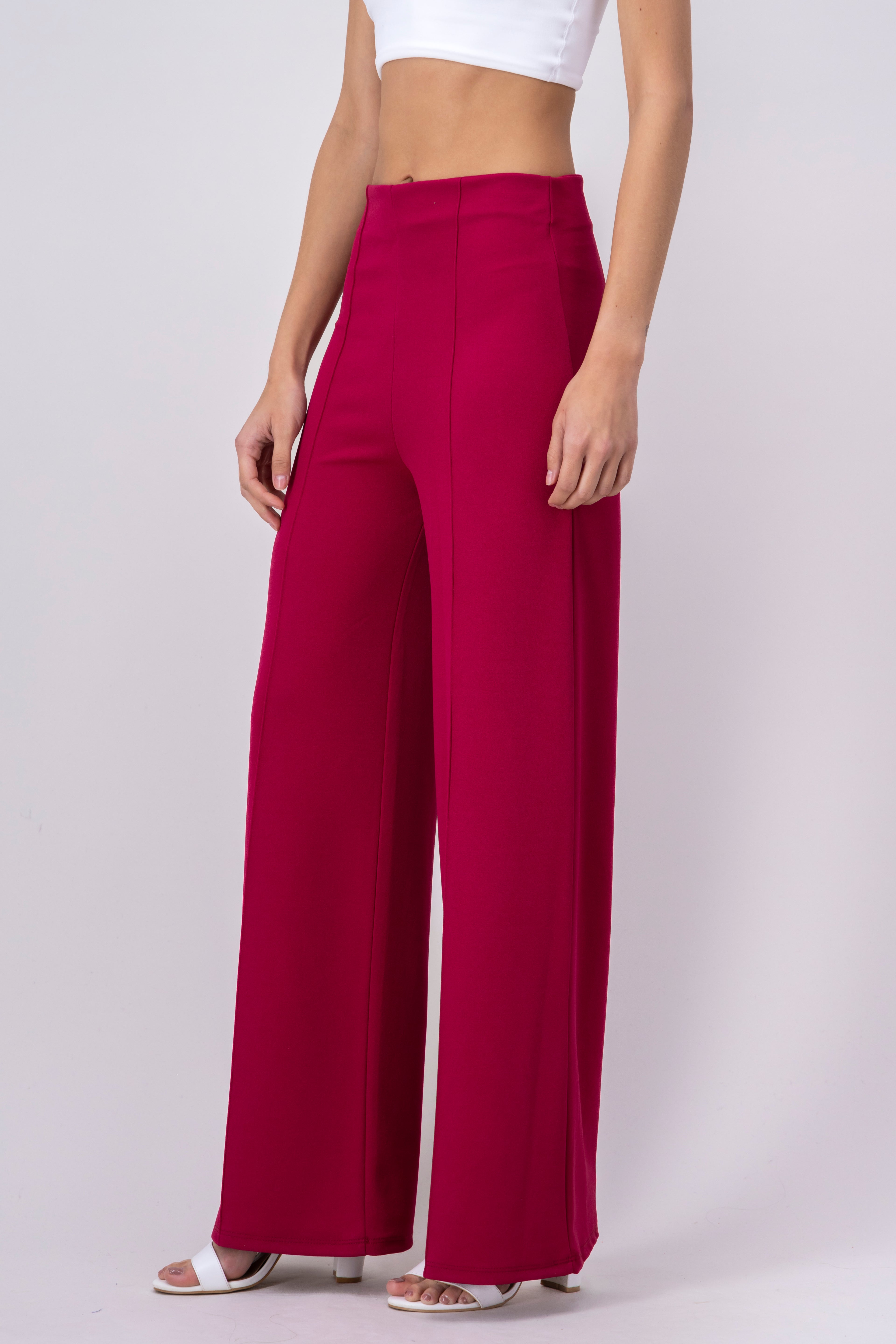 Wide leg pants high seams waist MAGENTA