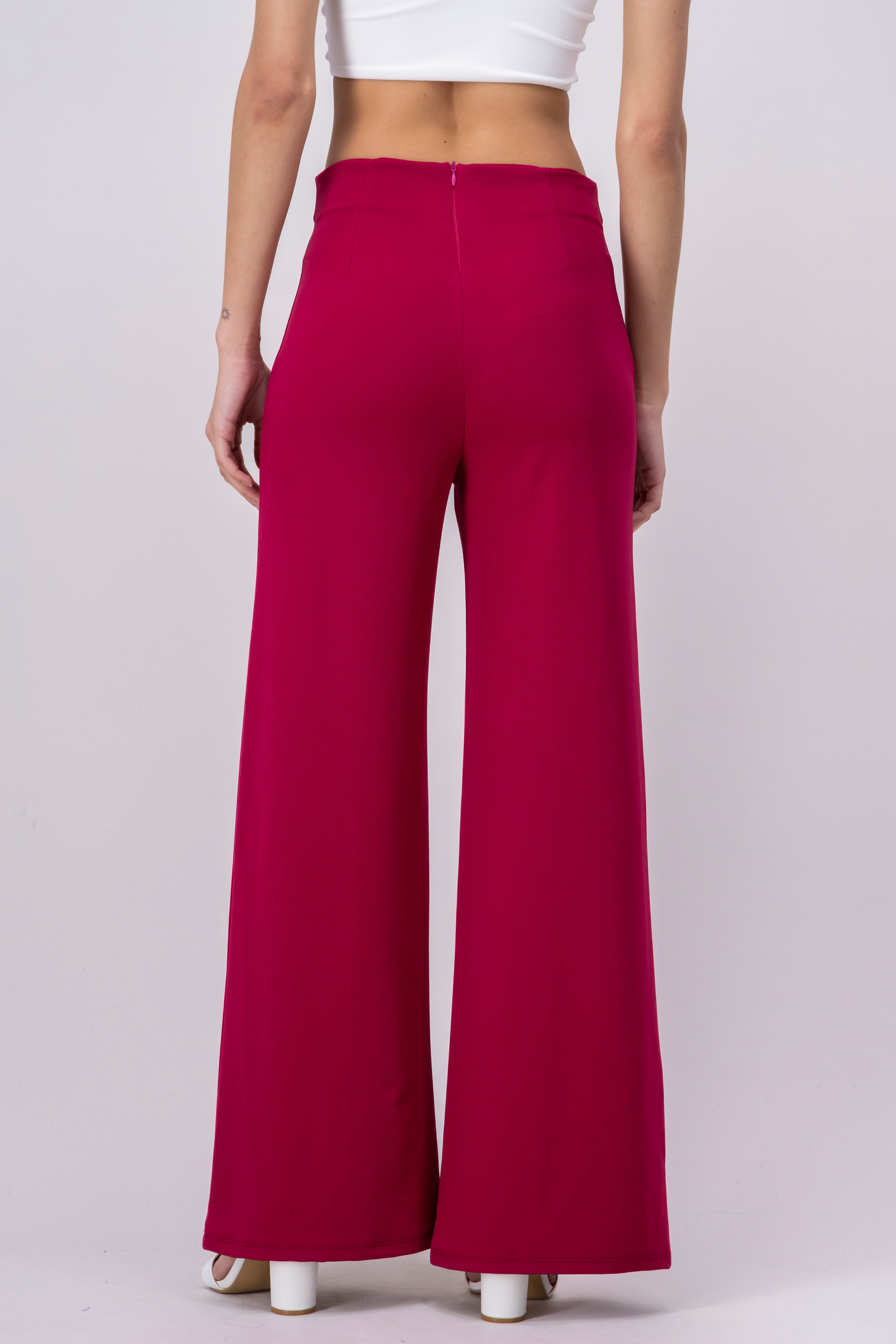 Wide leg pants high seams waist MAGENTA