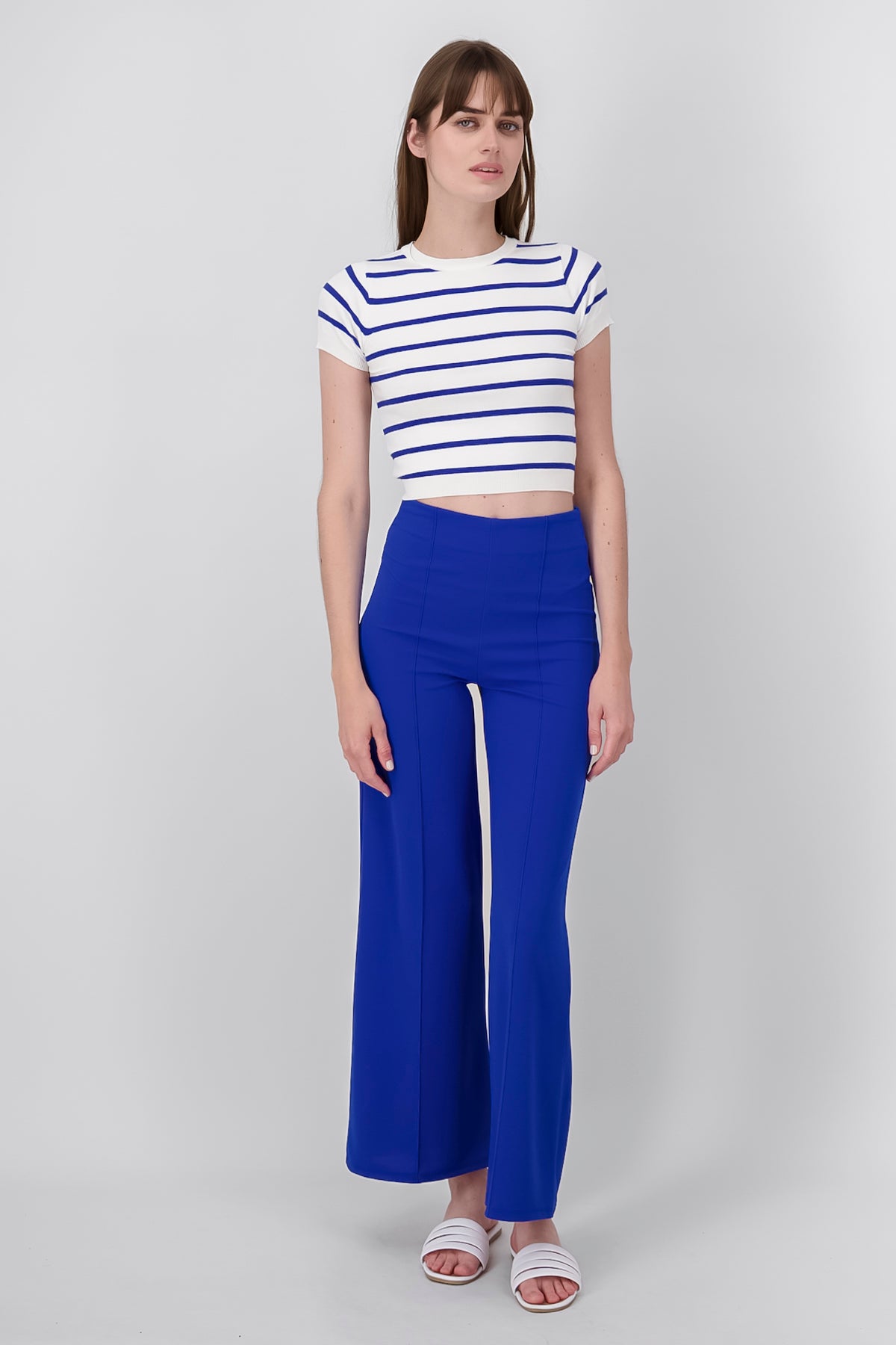 Wide leg pants high seams waist Bright blue