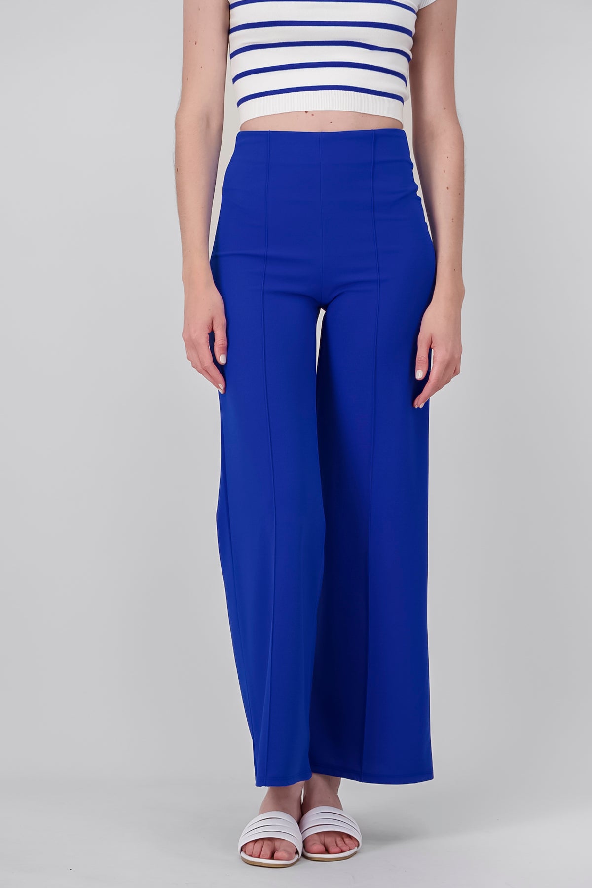 Wide leg pants high seams waist Bright blue