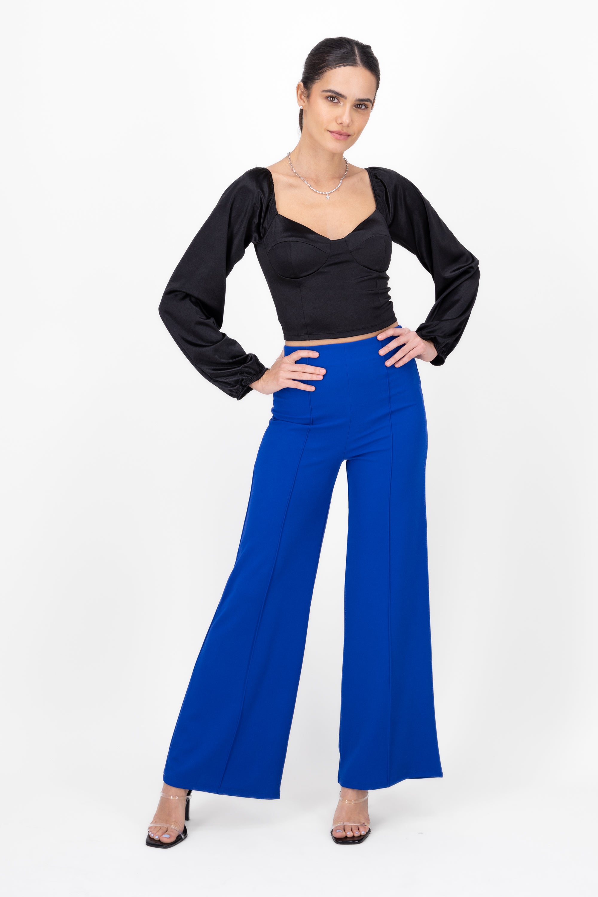 Wide leg pants high seams waist Electric blue