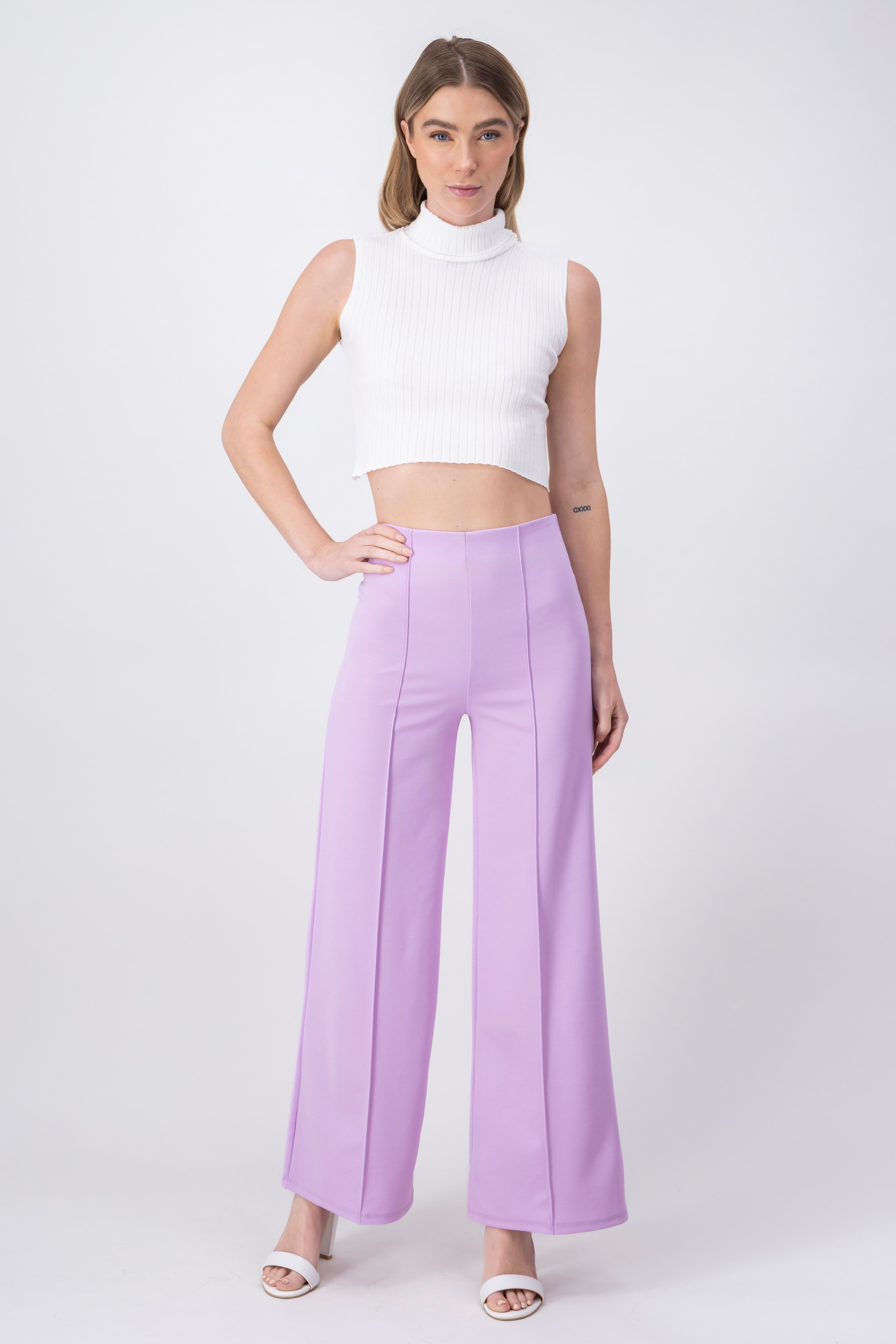 Wide leg pants high seams waist LAVENDER