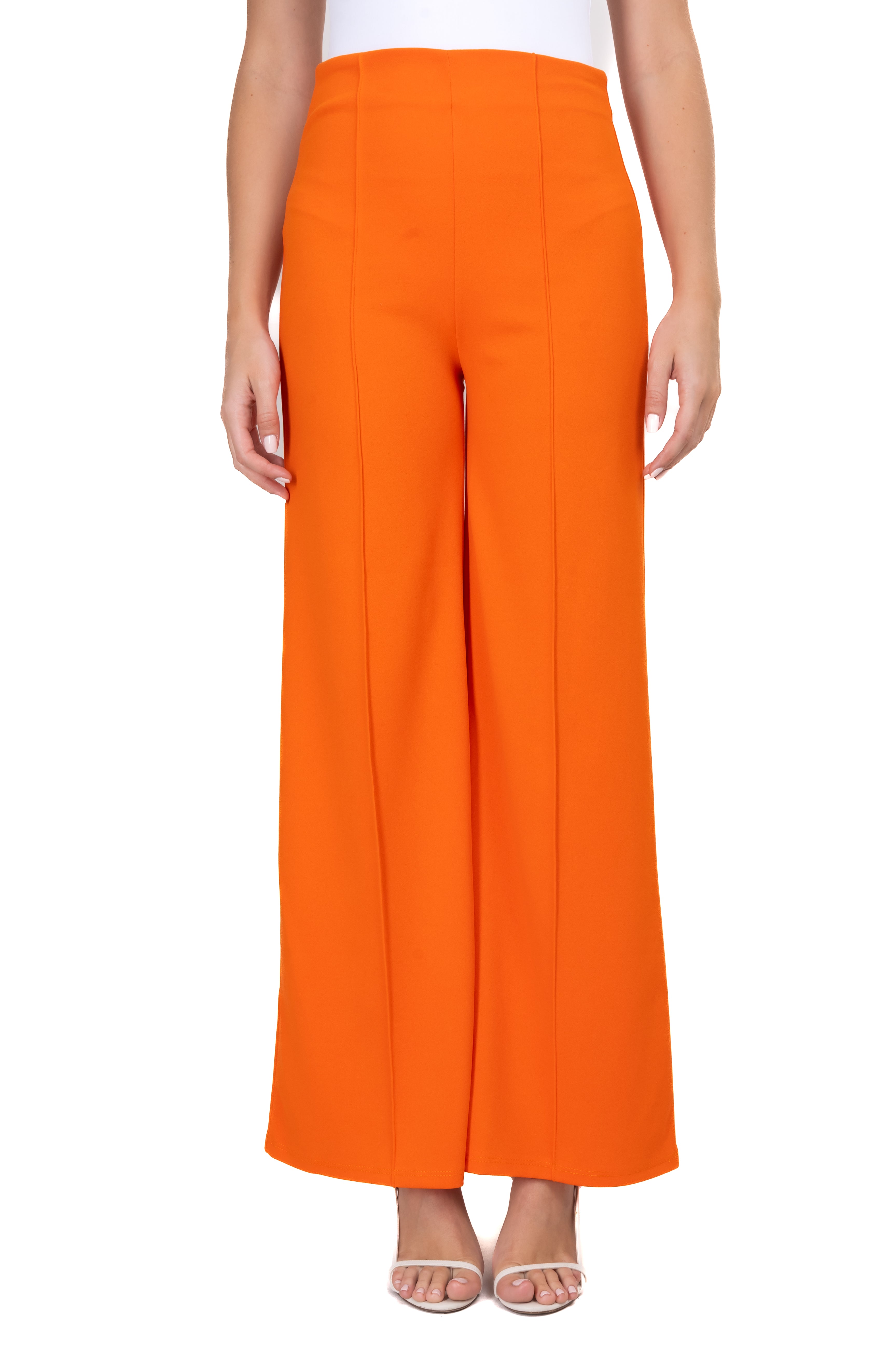 Wide leg pants high seams waist Bright orange