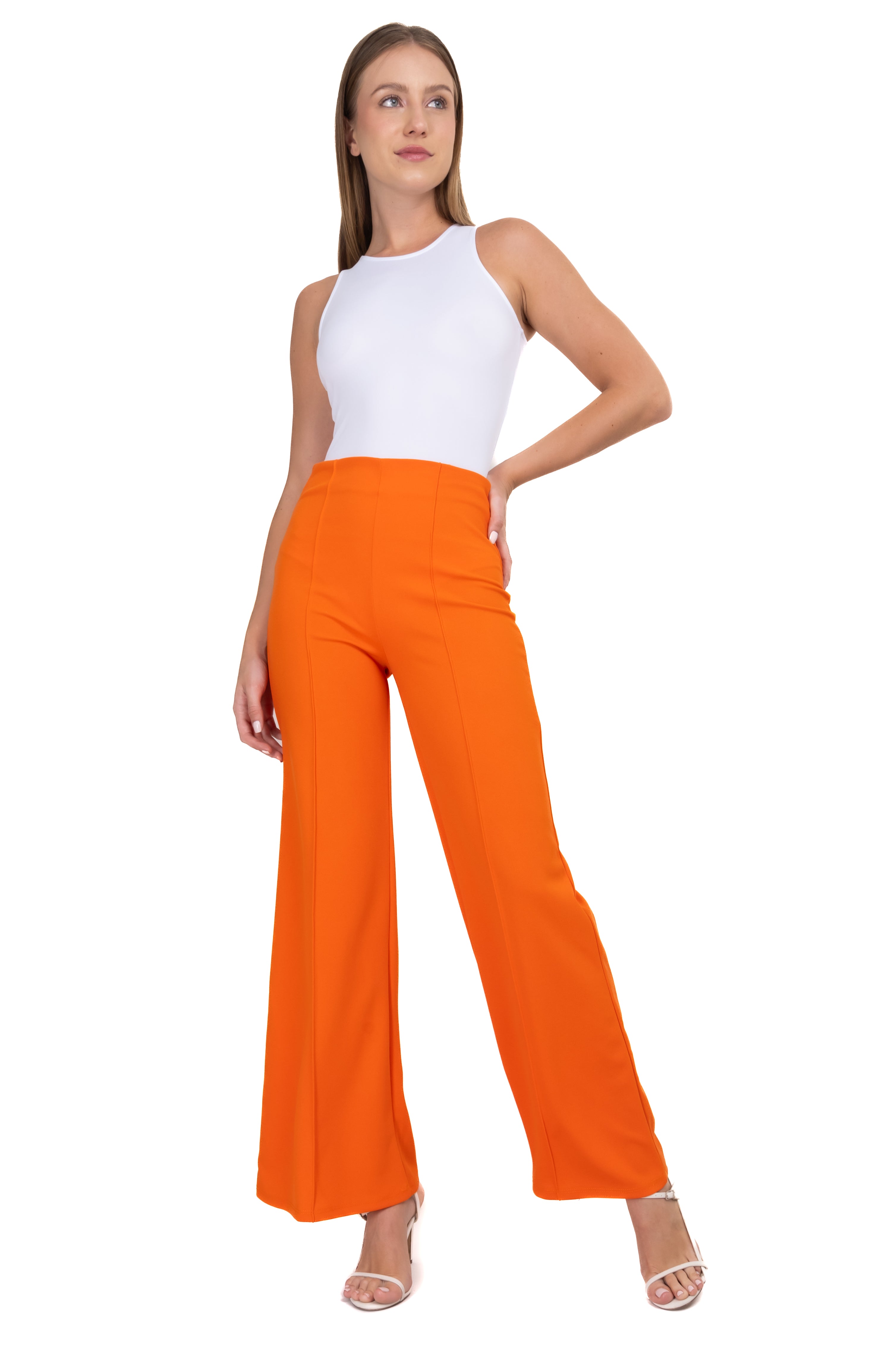 Wide leg pants high seams waist Bright orange