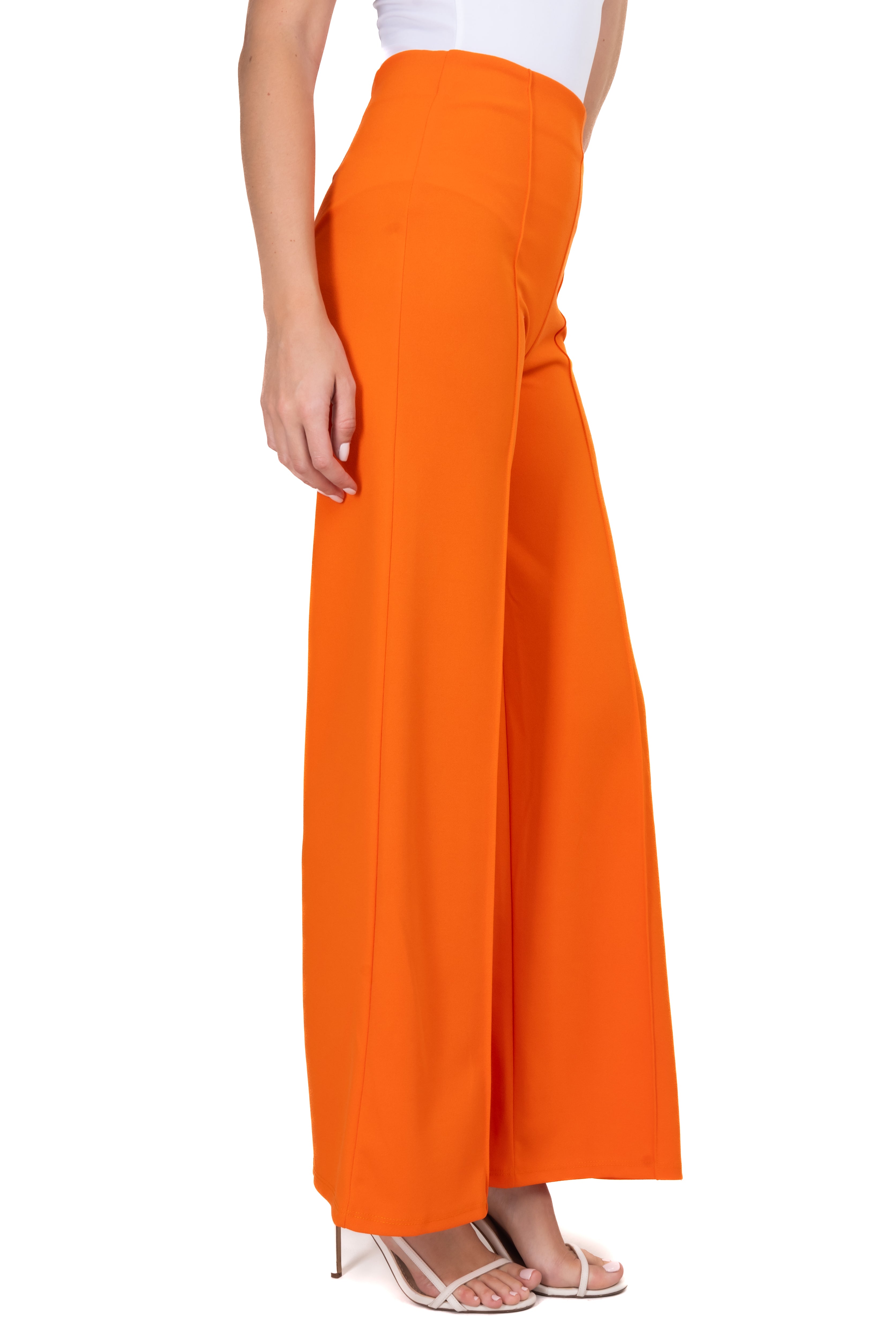 Wide leg pants high seams waist Bright orange