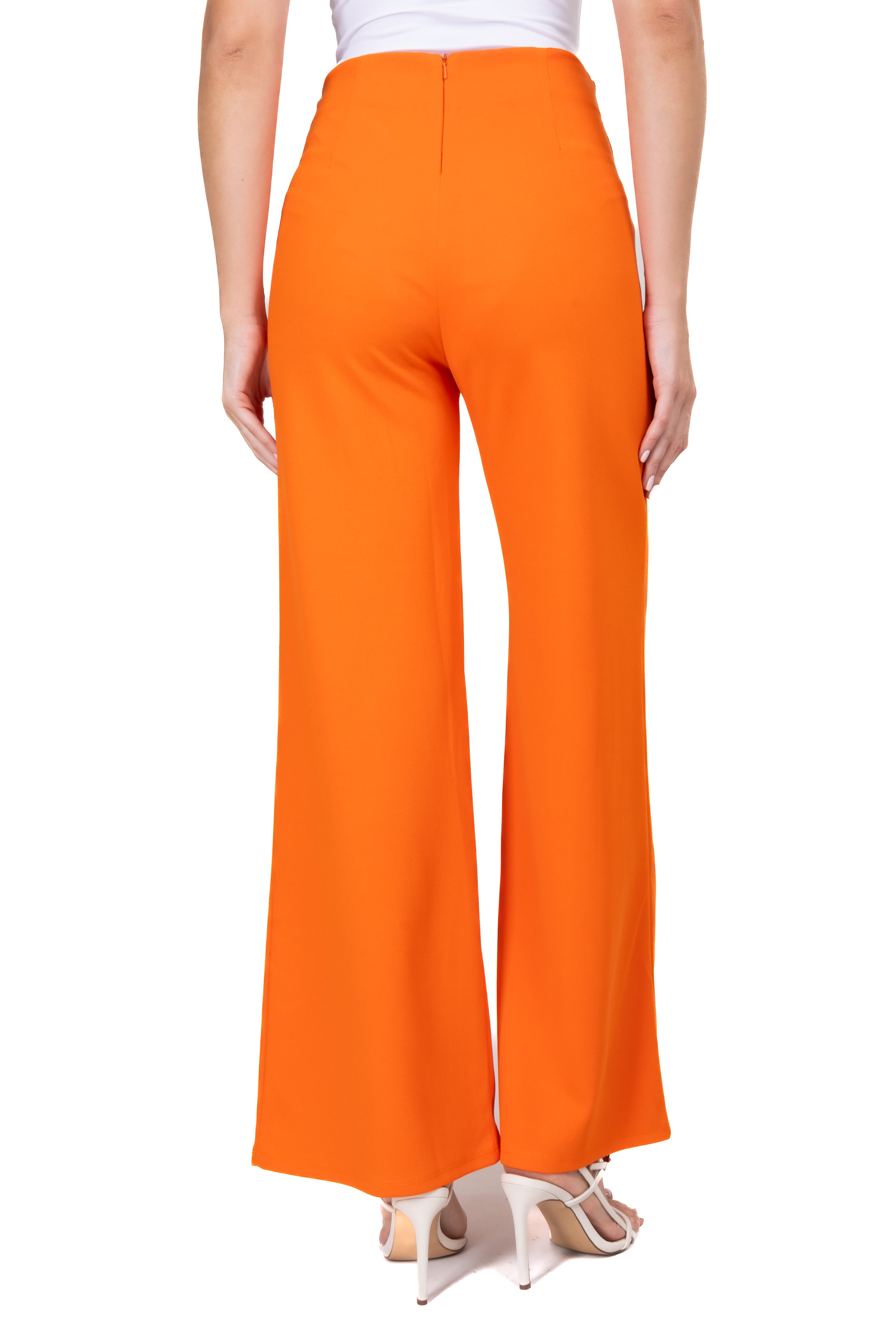 Wide leg pants high seams waist Bright orange