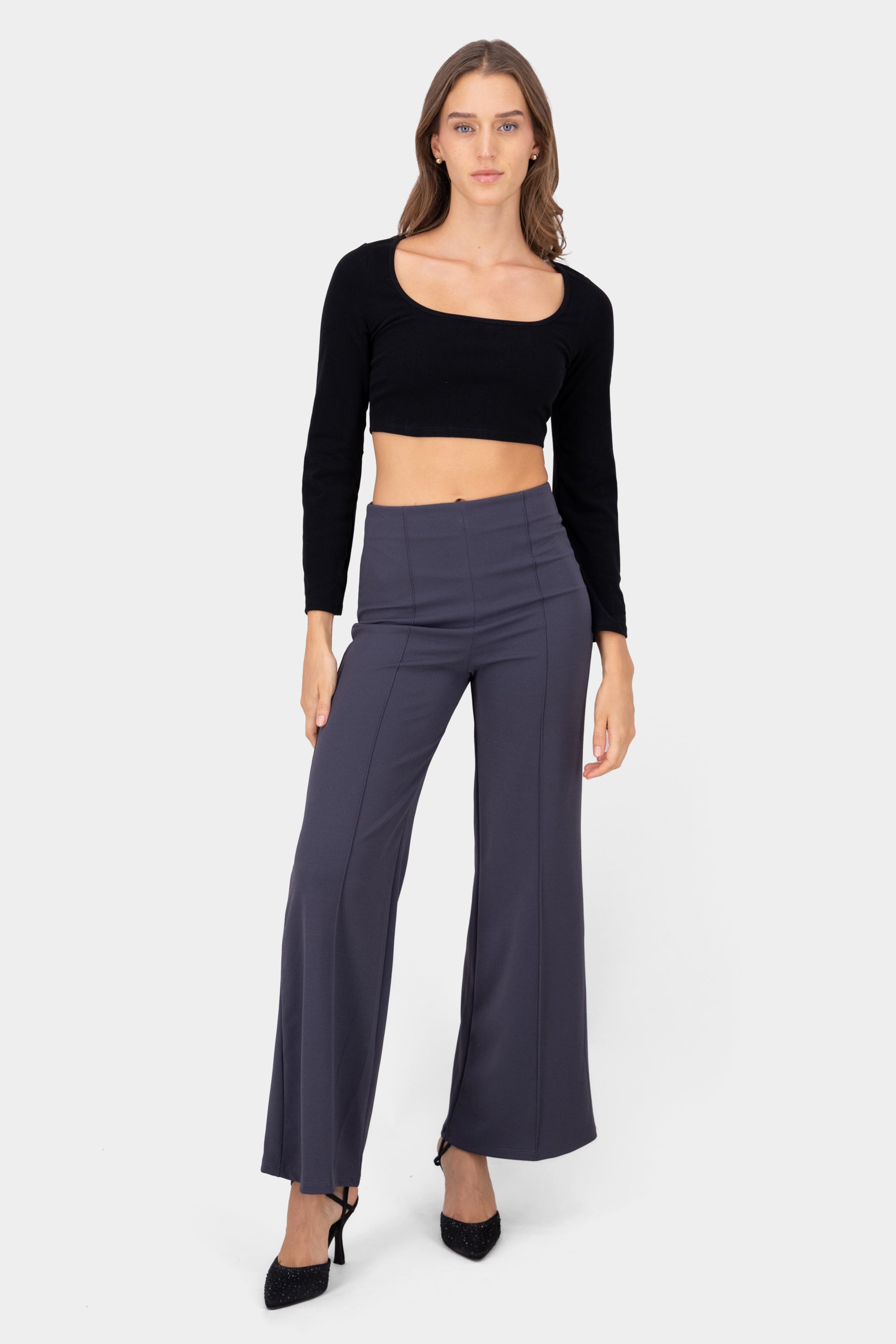 Wide leg pants high seams waist Dark gray