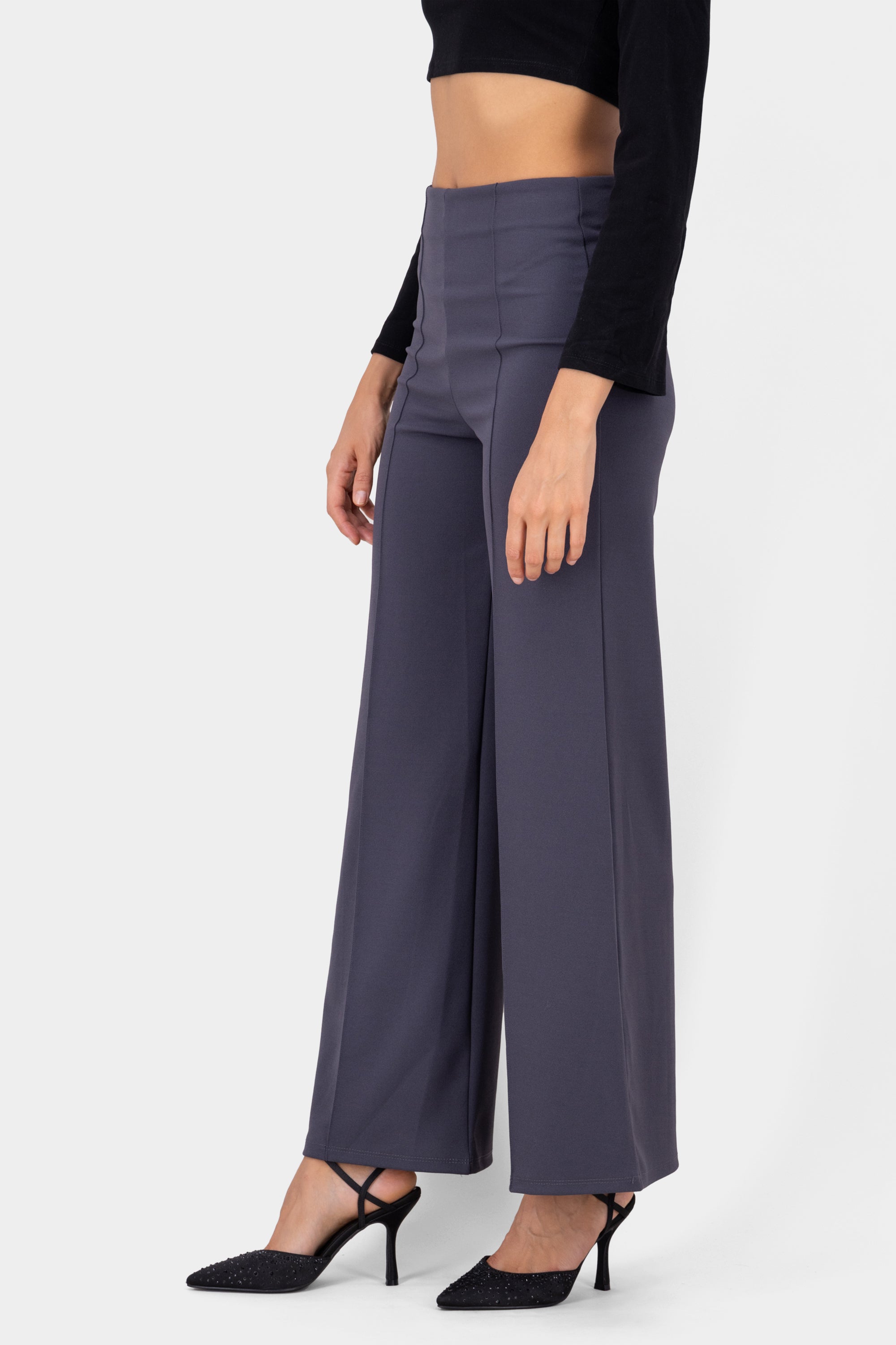 Wide leg pants high seams waist Dark gray