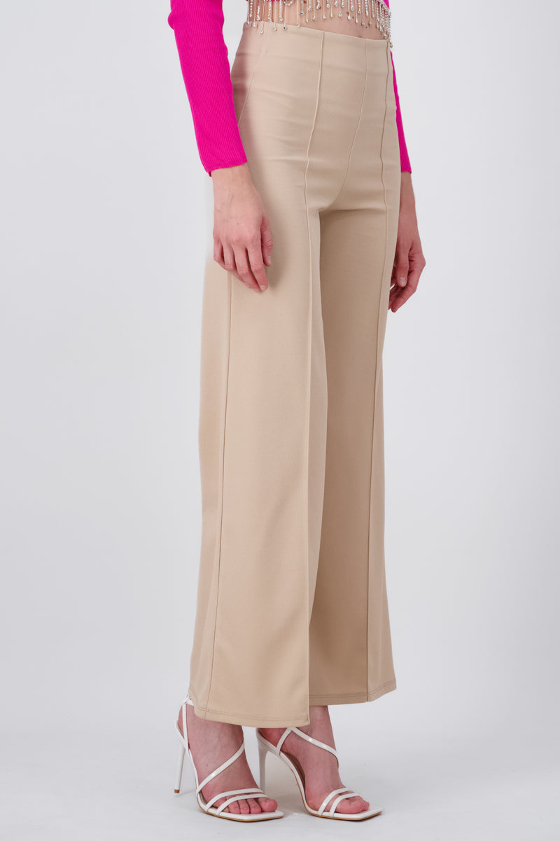 Wide leg pants high seams waist Greige