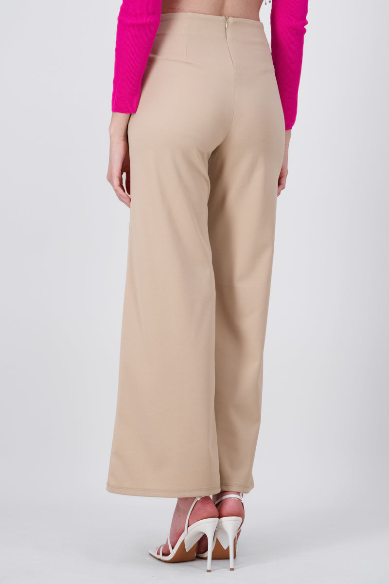 Wide leg pants high seams waist Greige