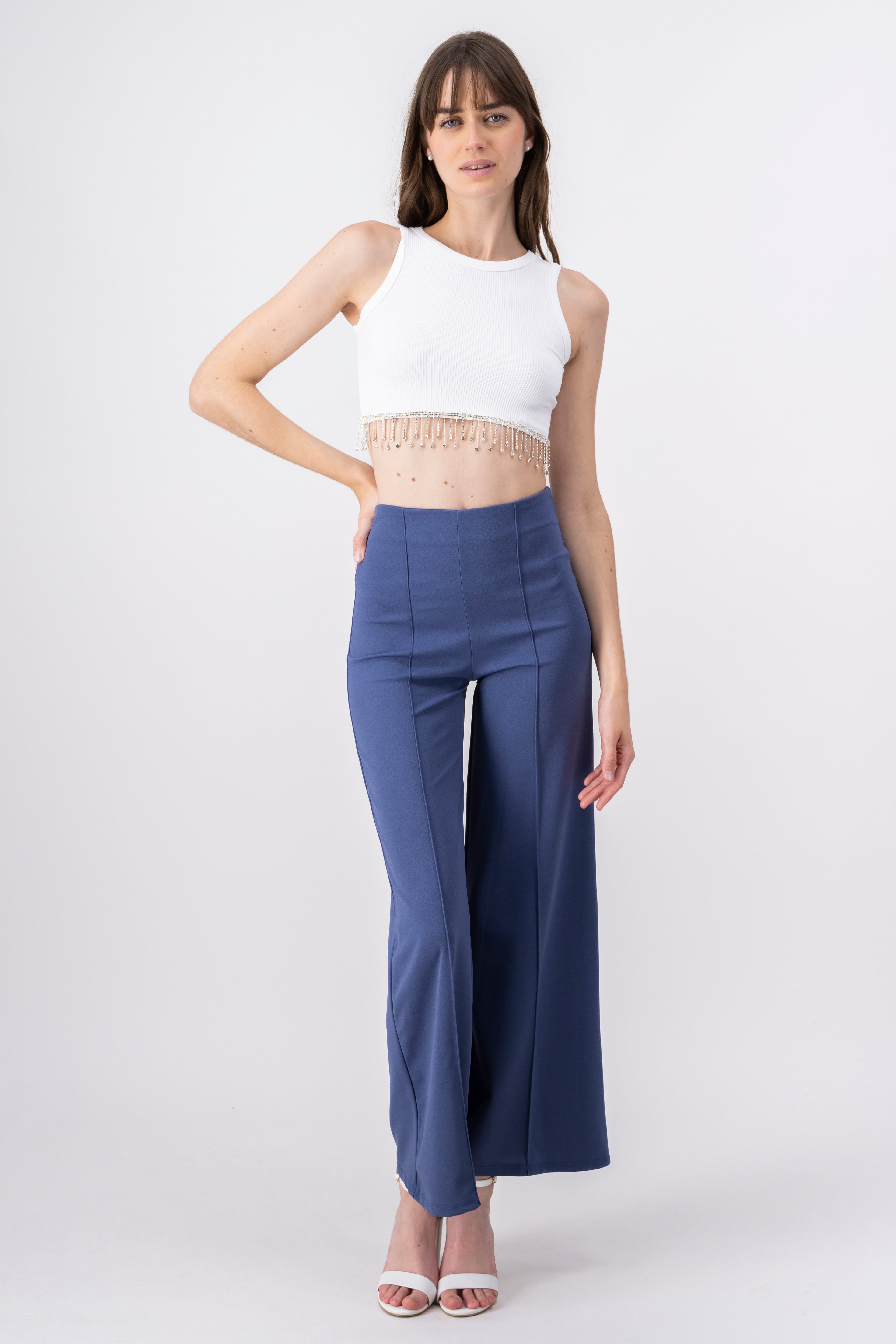 Wide leg pants high seams waist INDIGO