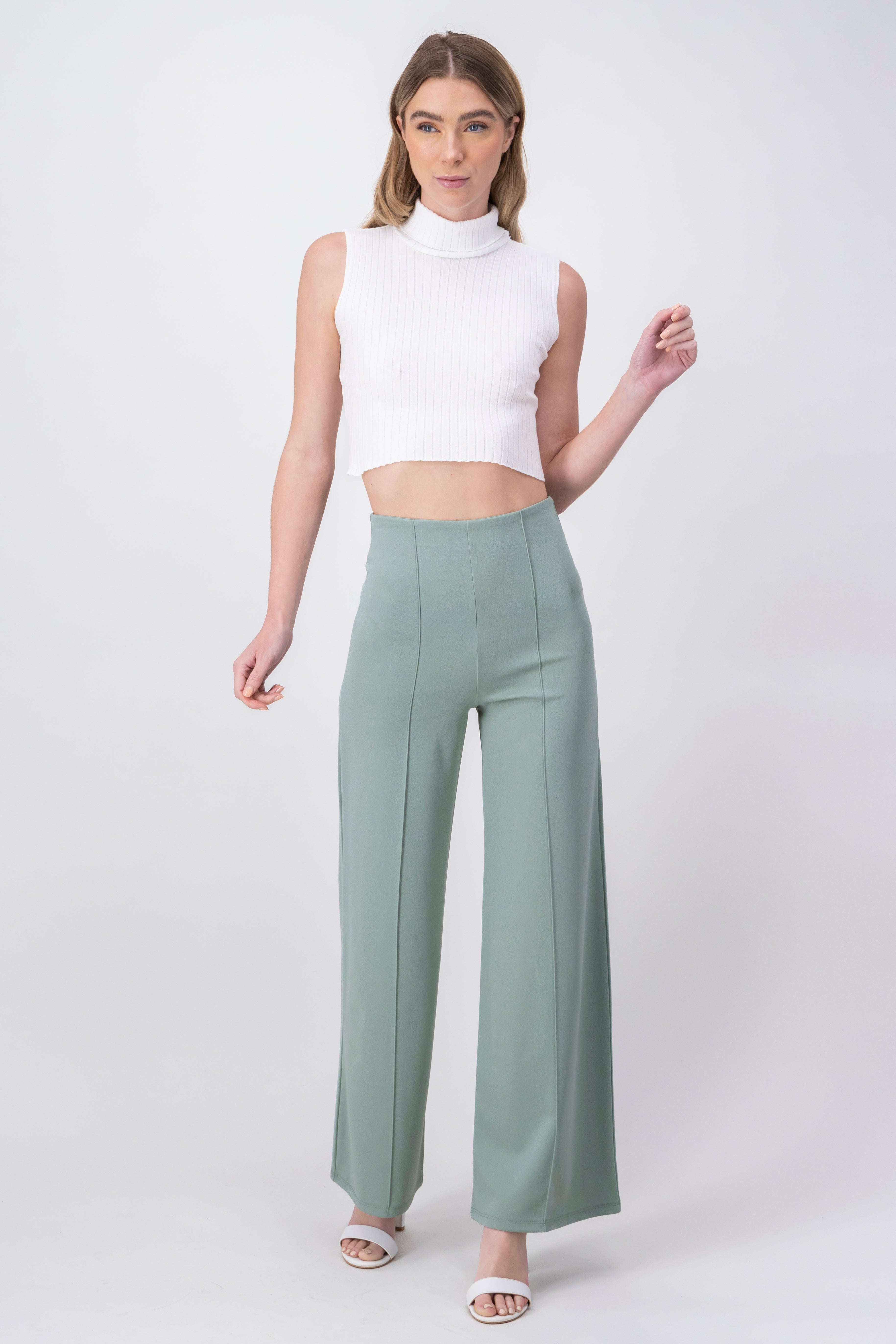 Pantalón Wide Leg Cintura Alta Costuras SAGE