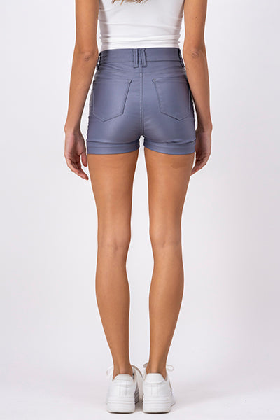 Short Efecto Piel Dobladillo GRIS OBSCURO