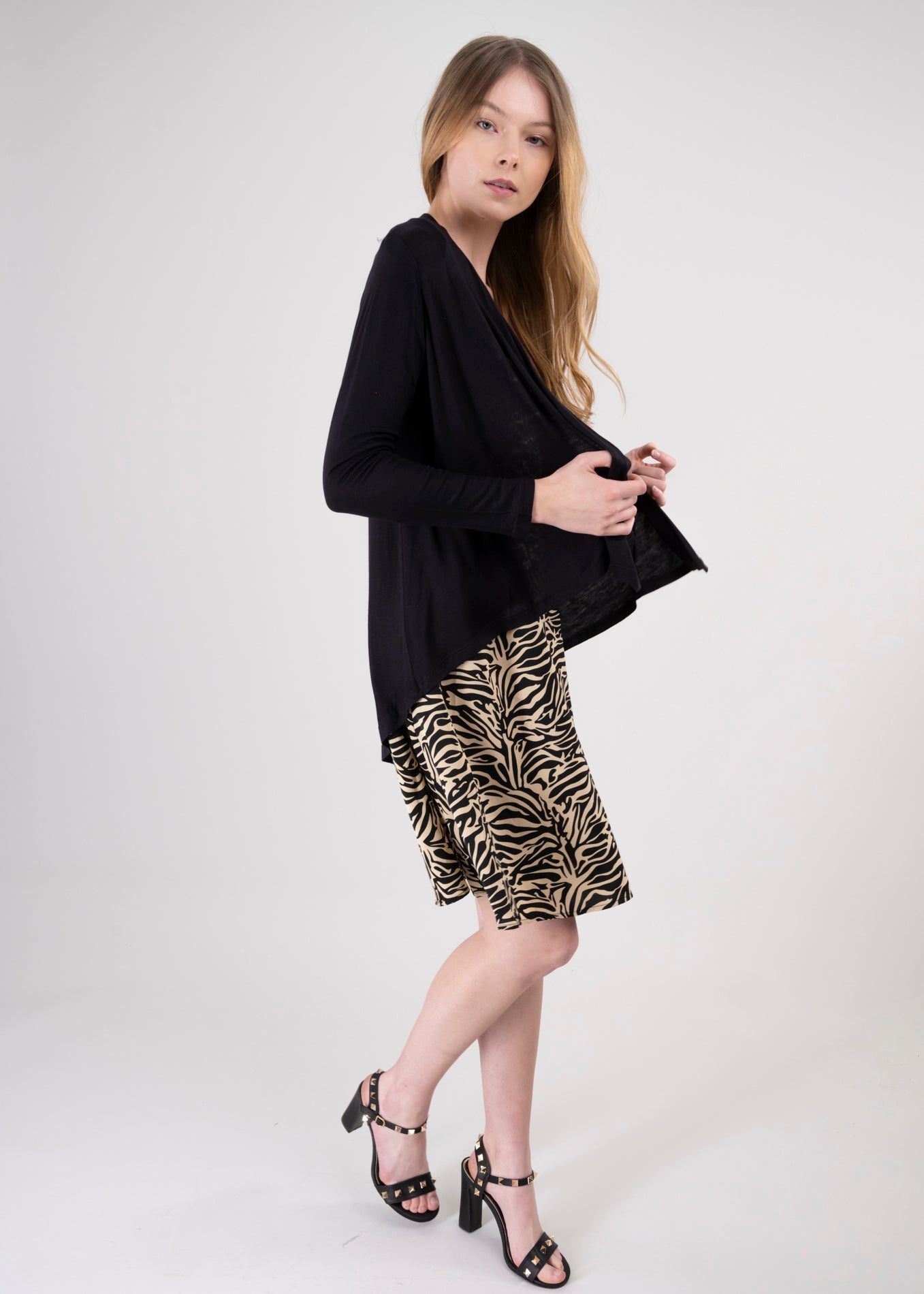 Cárdigan Liso Caída Cascada NEGRO