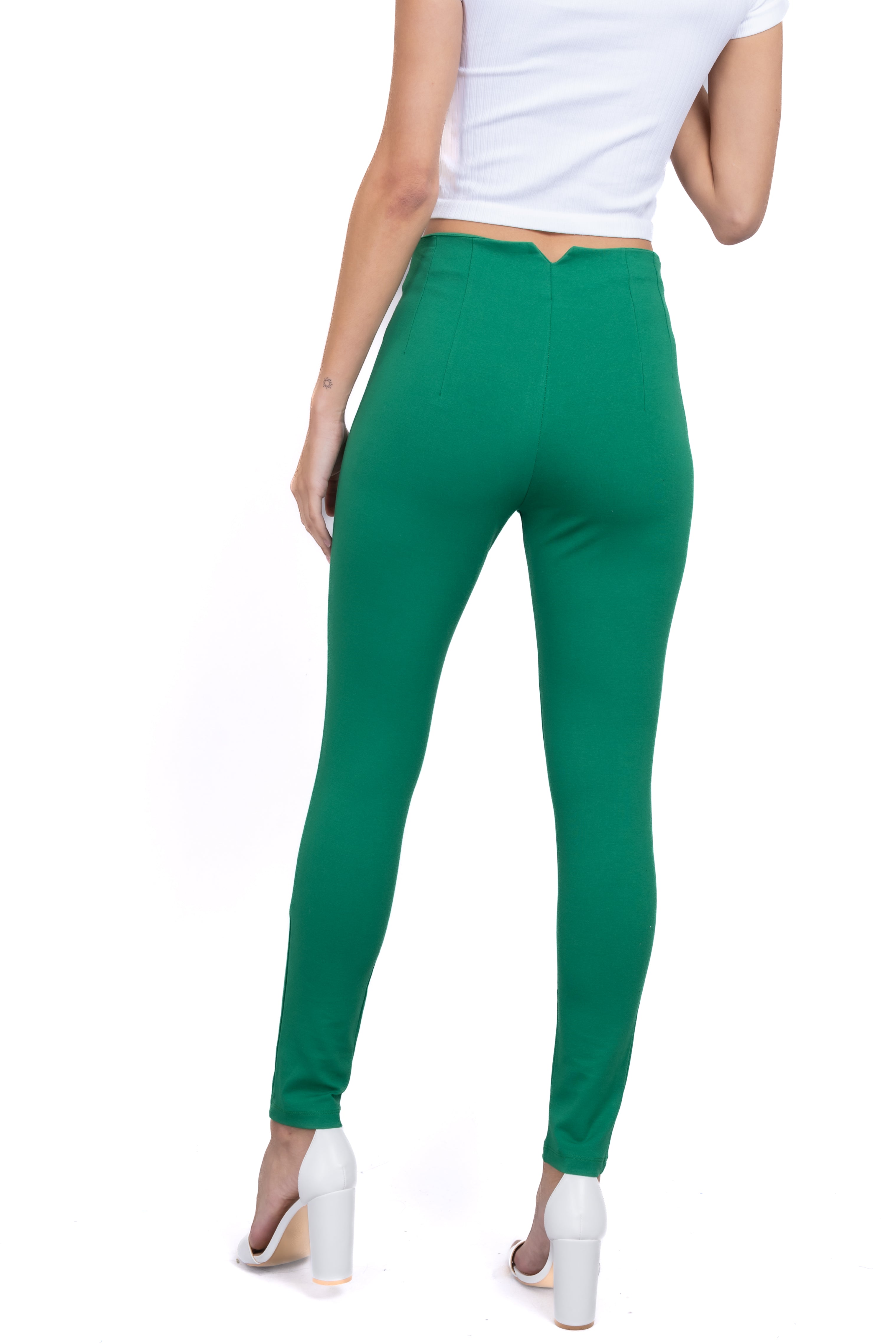 Pantalón Skinny Cintura Alta Pinzas VERDE PASTO