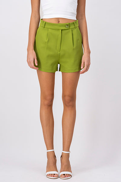 Short Pinzas Bolsas Con Botón Cruzado VERDE MANZANA