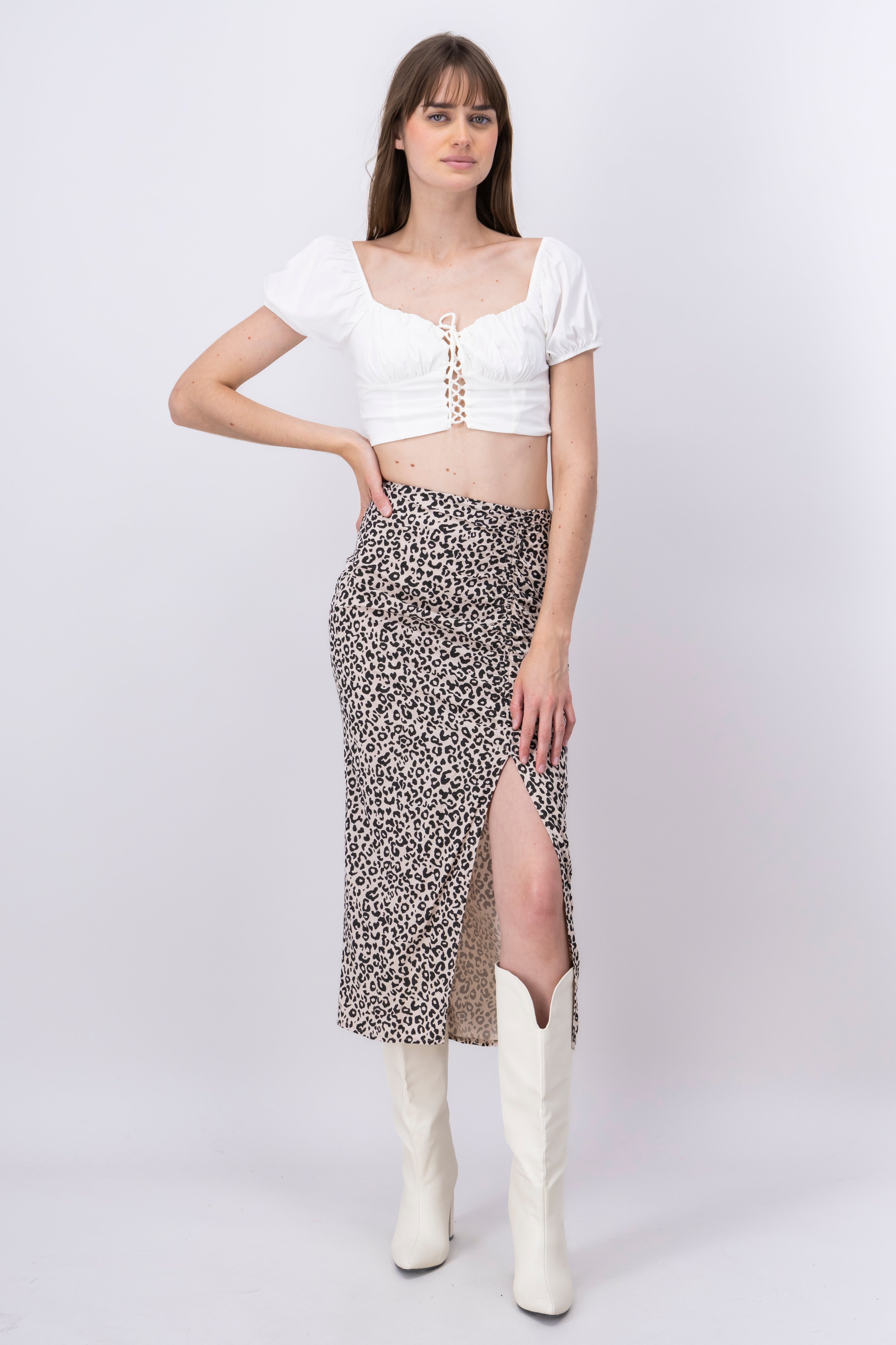 Falda Midi Animal Print Abertura Pierna CAFE COMBO