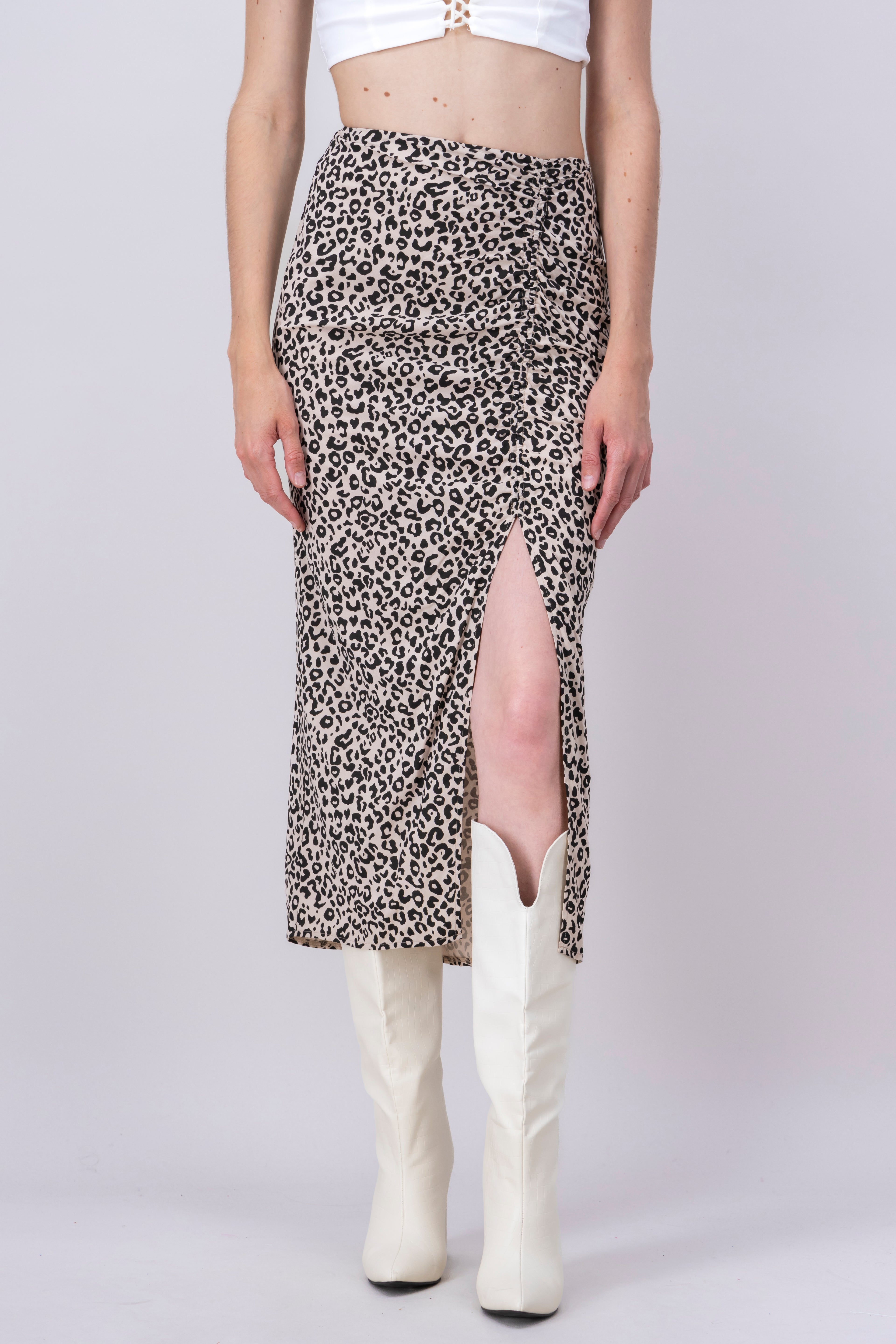 Falda Midi Animal Print Abertura Pierna CAFE COMBO