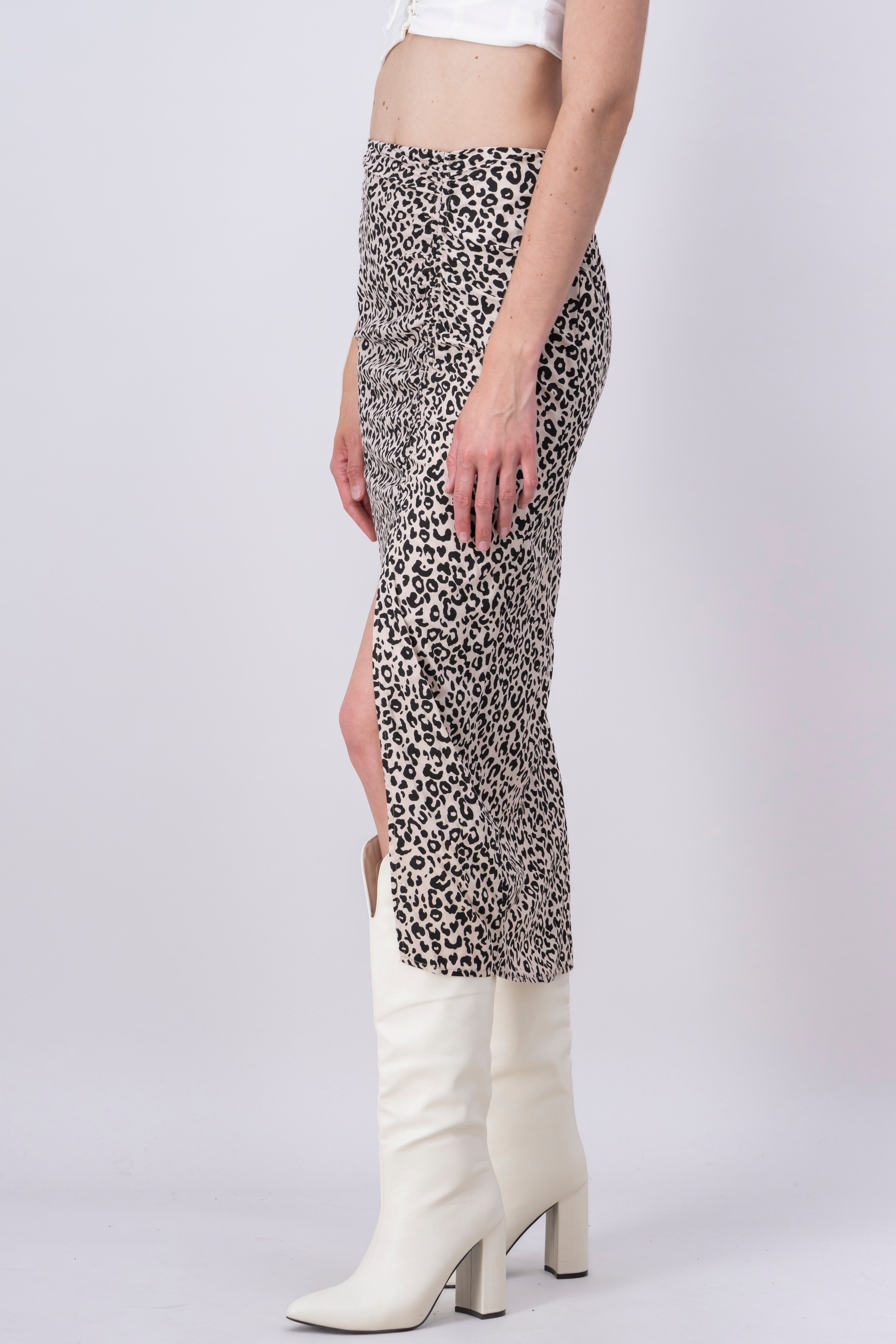 Falda Midi Animal Print Abertura Pierna CAFE COMBO