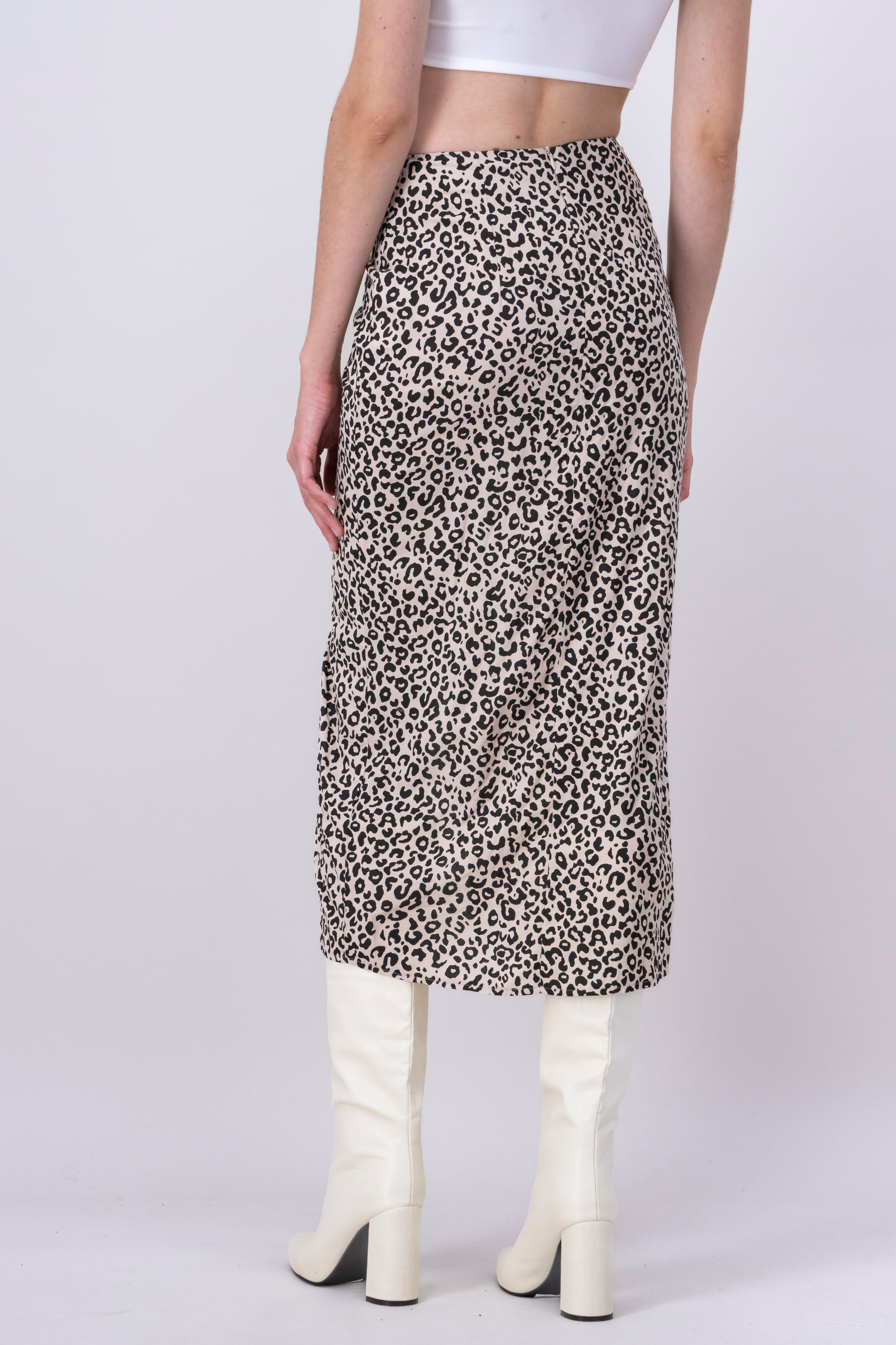 Falda Midi Animal Print Abertura Pierna CAFE COMBO