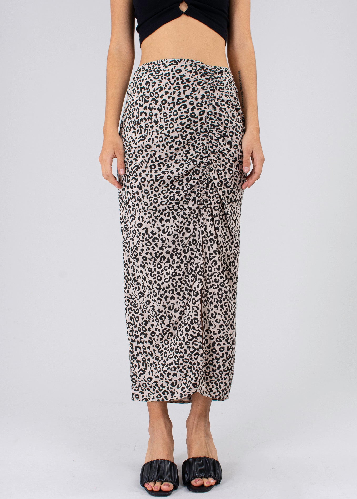 Falda Midi Animal Print Abertura Pierna CAFE COMBO