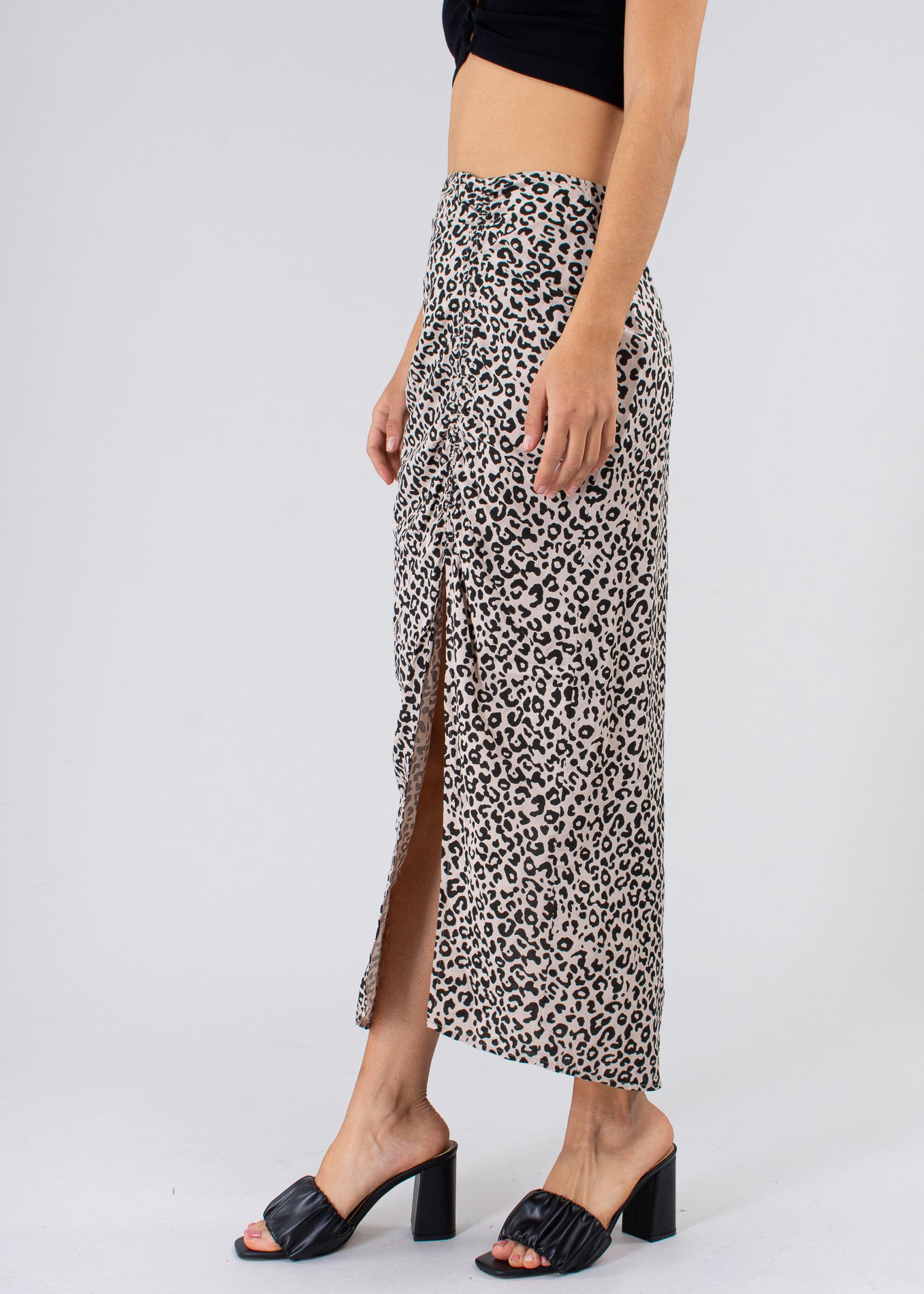 Falda Midi Animal Print Abertura Pierna CAFE COMBO