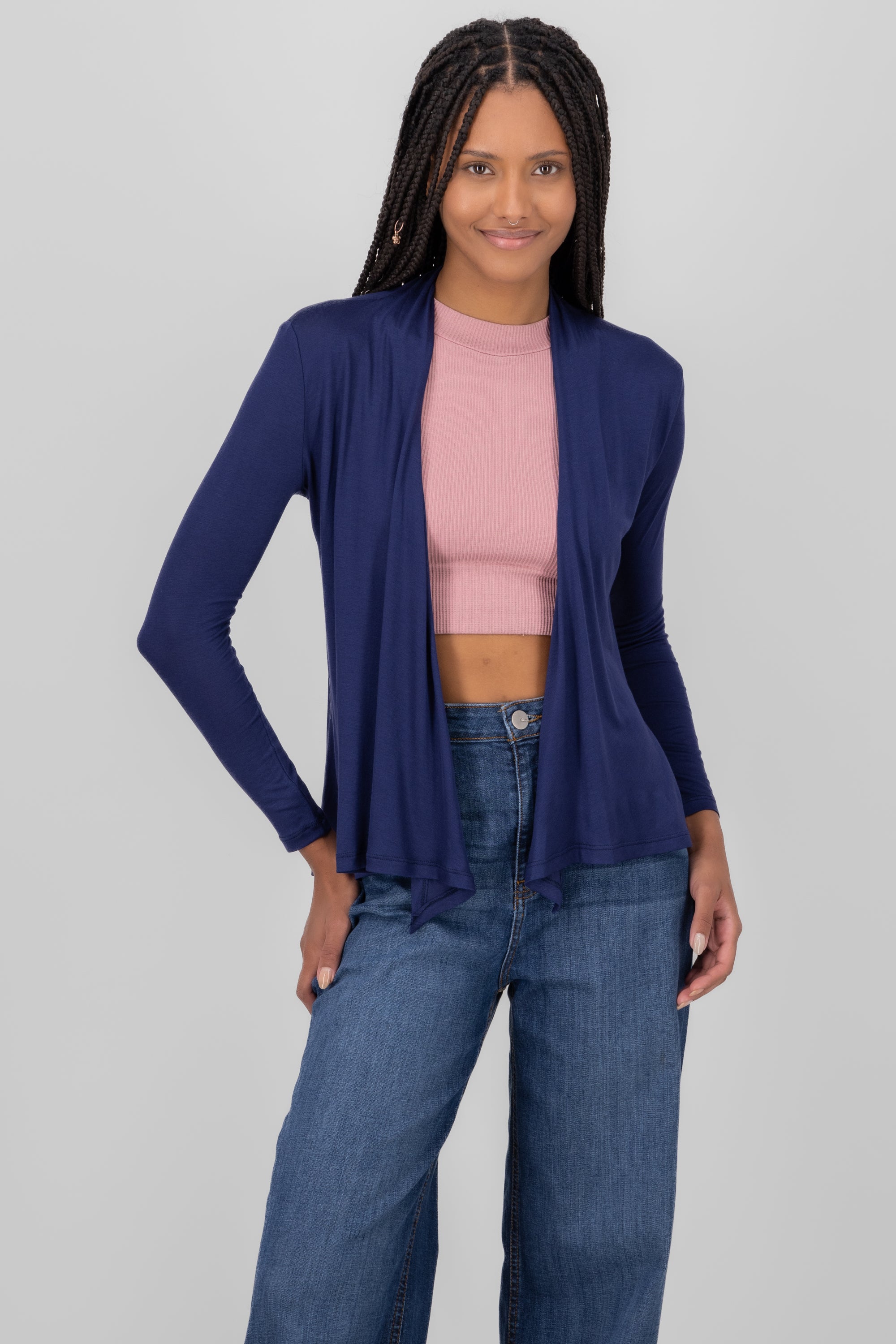 Cárdigan Corto Caída Cascada Manga Larga MARINO