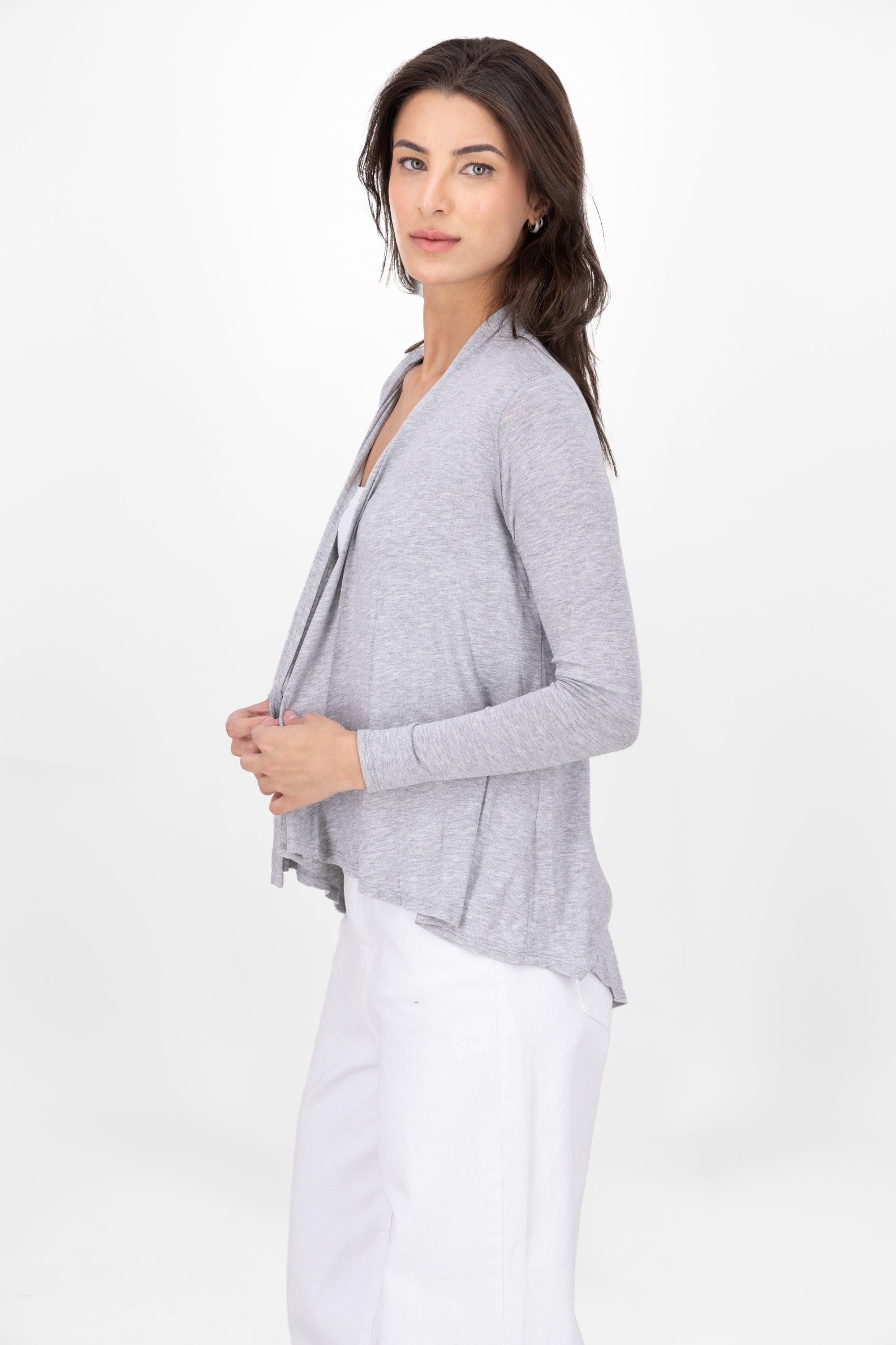 Cardigan Short Fall Waterfall Long Manga Jaspe Gray