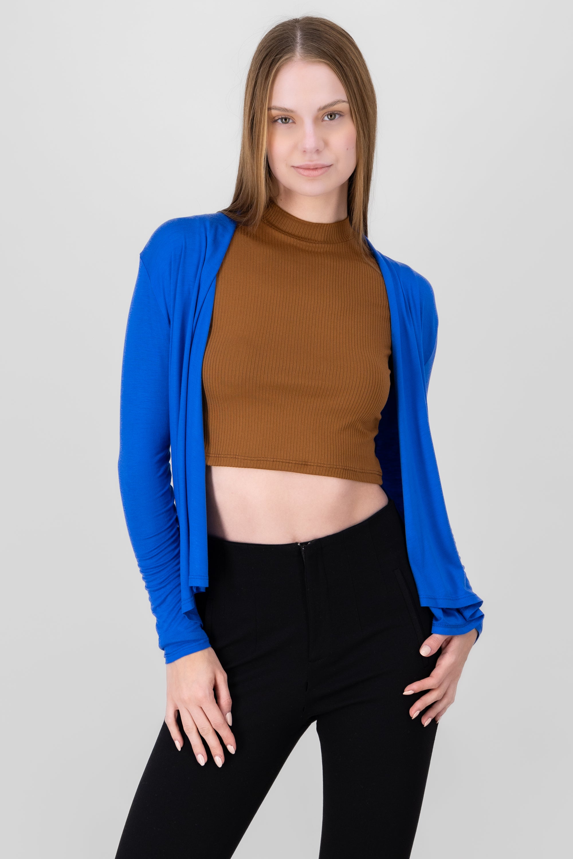 Cárdigan Corto Caída Cascada Manga Larga AZUL ELECTRICO