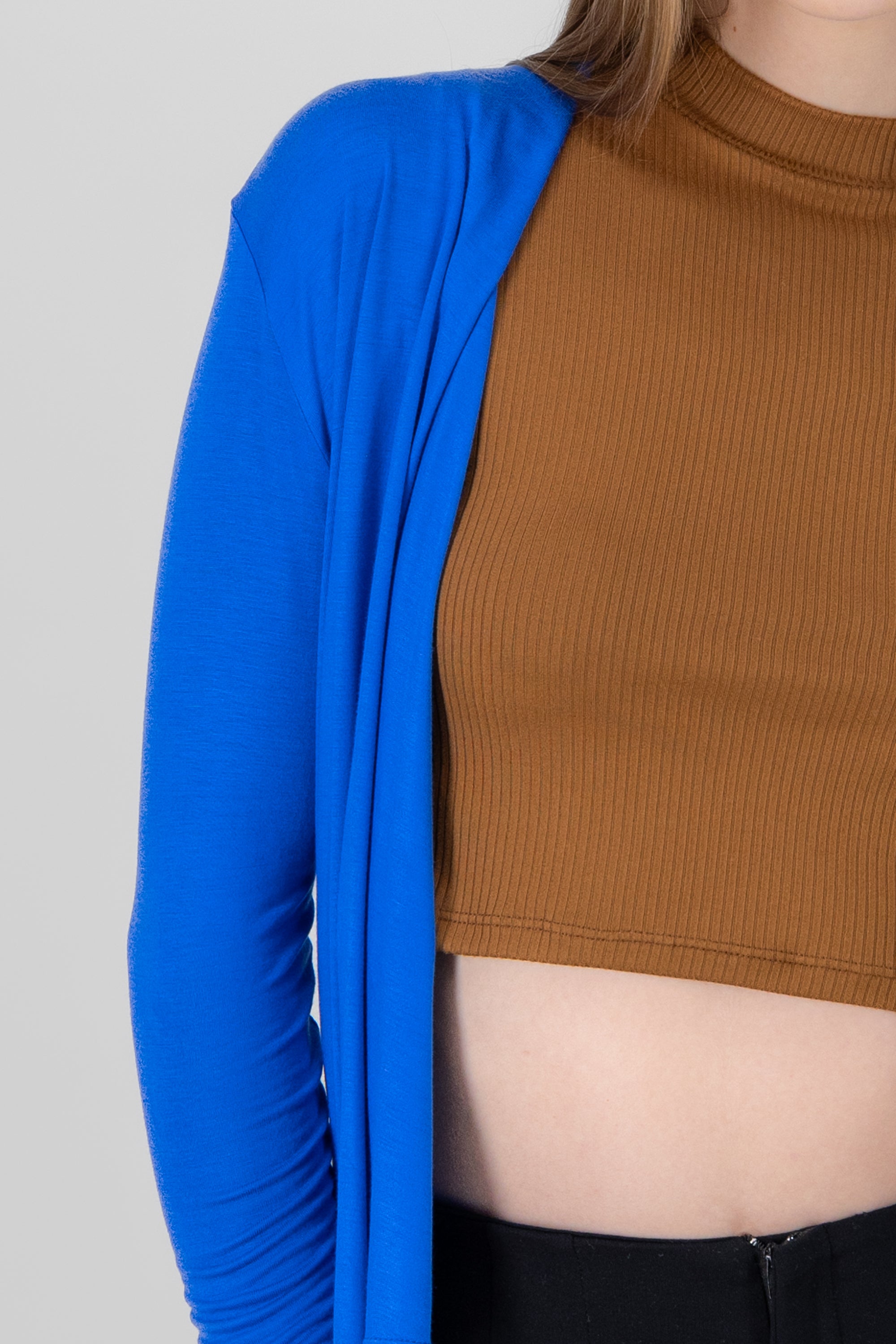 Cárdigan Corto Caída Cascada Manga Larga AZUL ELECTRICO