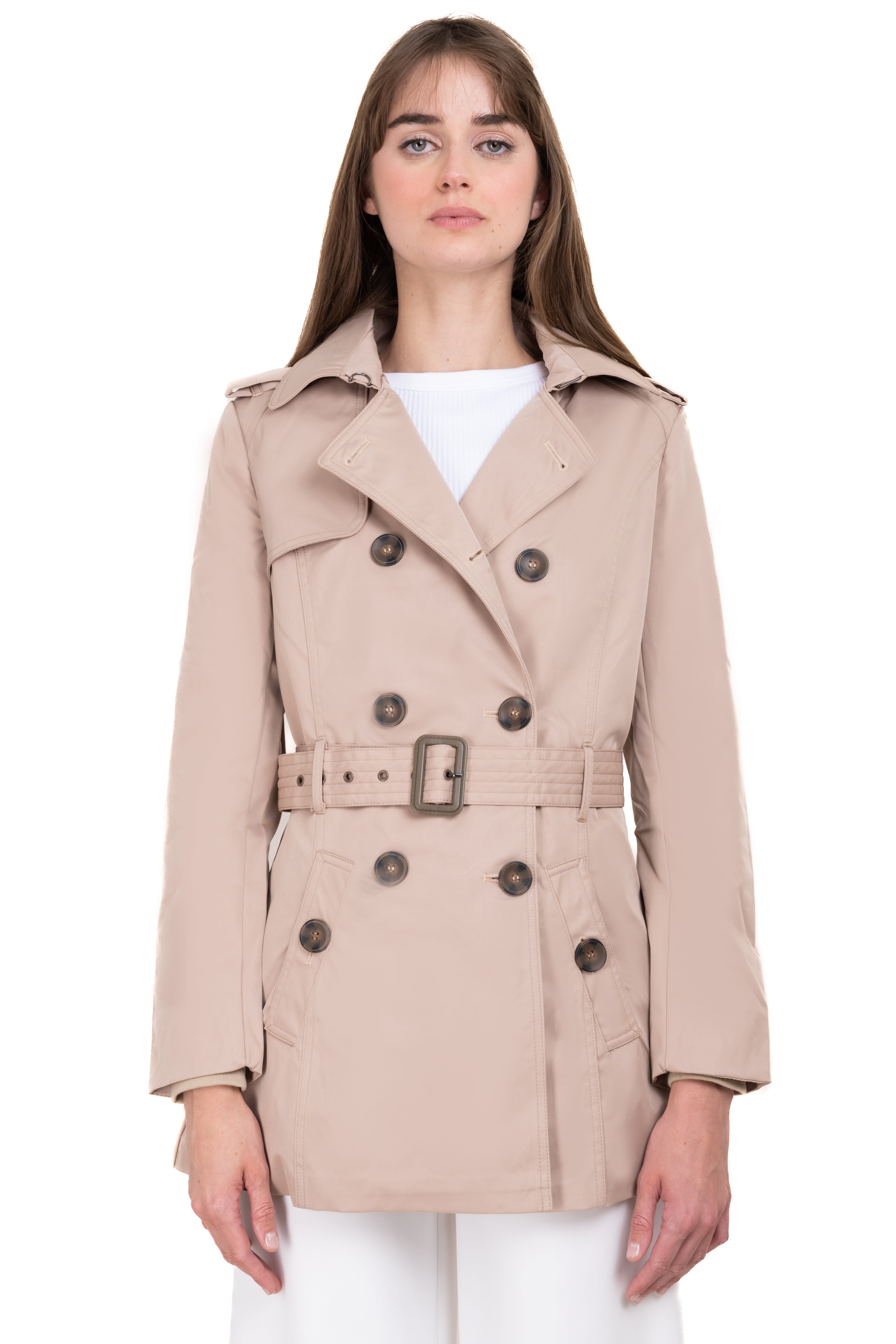 Short gabardina Belt buttons BEIGE