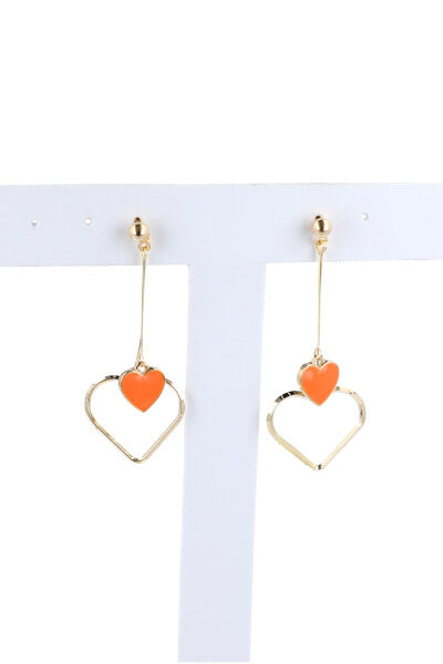 Aretes Largos Corazón NARANJA