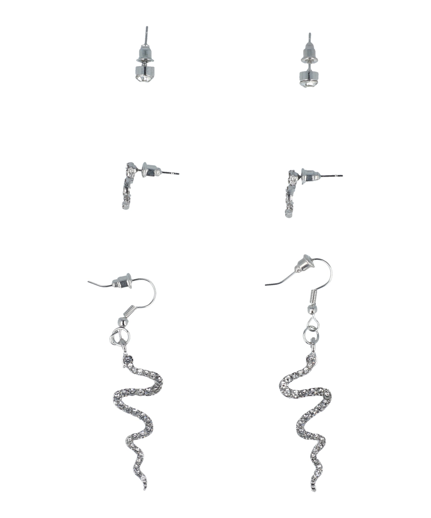 Set 3 pairs snake earrings SILVER